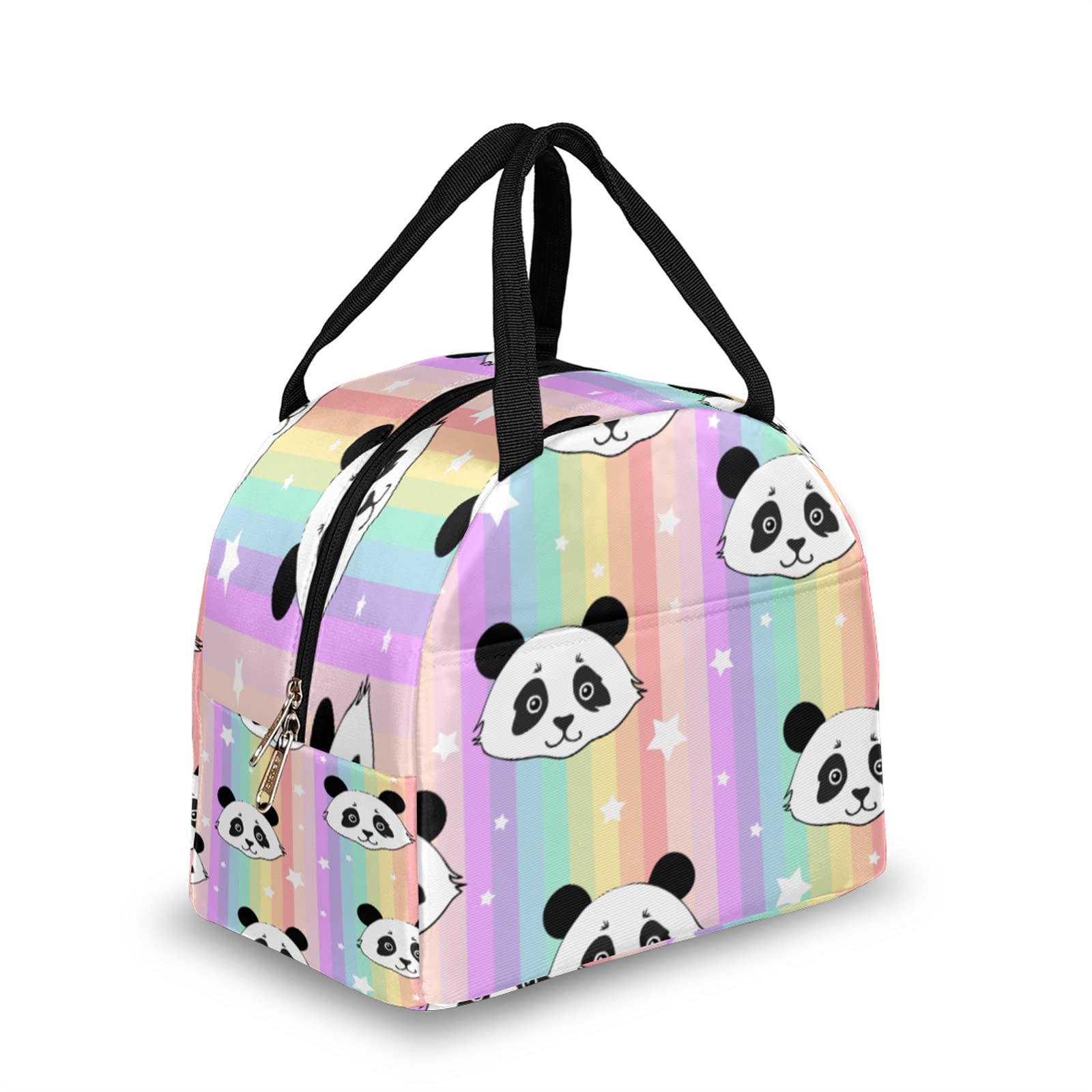 Insulated Panda Lunch Bag with Rainbow Stripe Star Design - Reusable Thermal Cooler Tote for Women, Waterproof & Leakproof - Perfect for Work, School, Gym, Camping, Travel, Fishing & Picnic