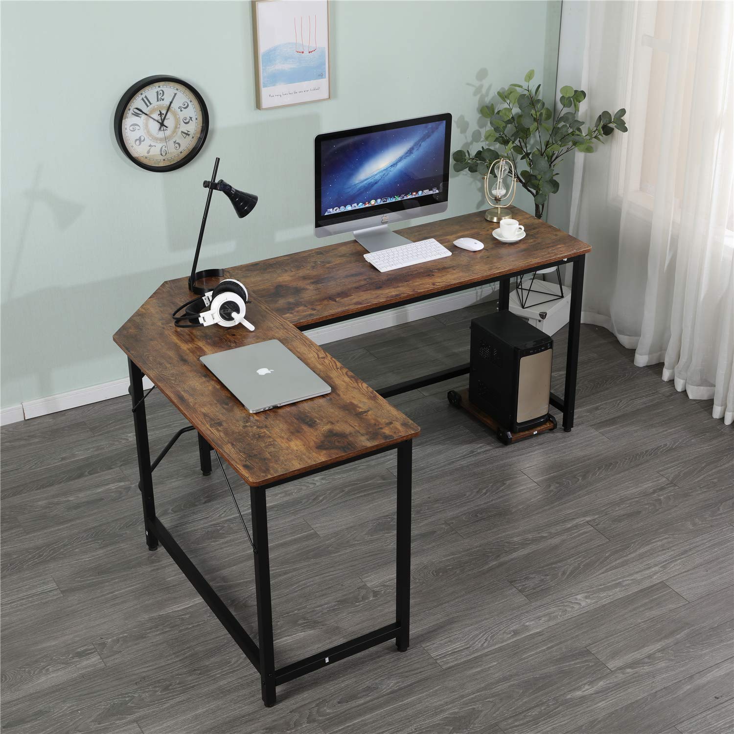 Ergonomic L-Shaped Corner Desk for Home Office & Gaming - Sturdy Wood & Steel Computer Workstation for Study, Writing, and Notebook Use - Perfect for Small Spaces and Multi-Tasking Workspaces