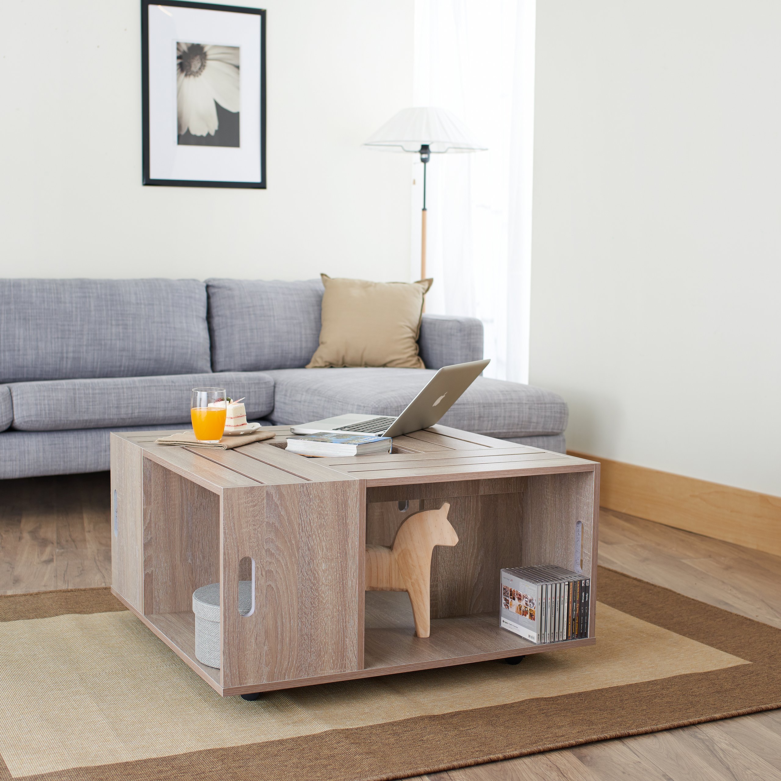 Furniture of America Trenton Crate Coffee Table - Rustic Weathered Wood Finish - Perfect for Living Room, Farmhouse & Industrial Style Decor