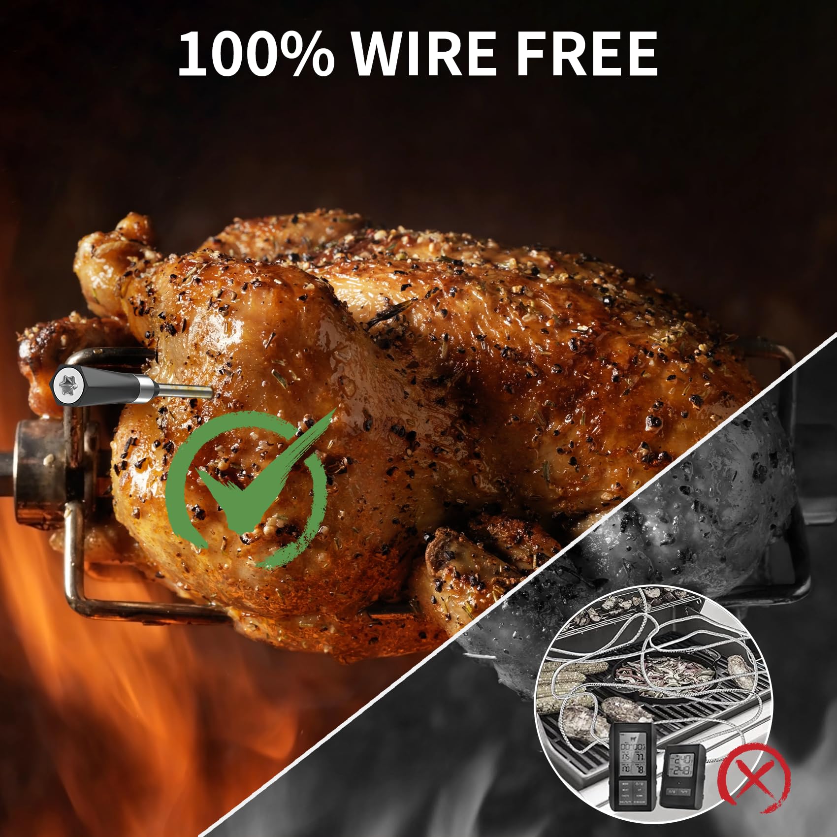 Wireless Meat Thermometer with 3.9mm Ultra-Thin Probe & 777FT Bluetooth Range - Digital Cooking Thermometer for BBQ, Grill, Oven, Smoker, Sous Vide - Perfect for Home Kitchen, Outdoor Camping & Professional Chefs
