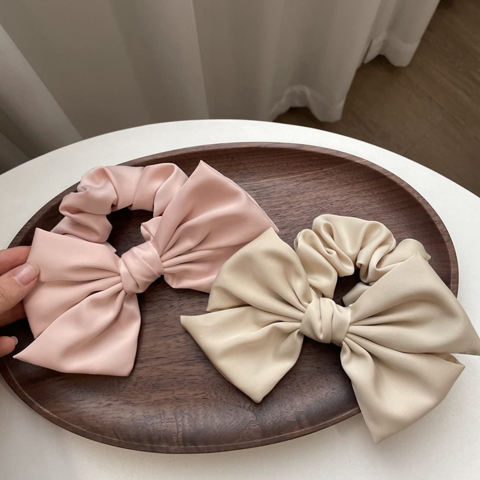 4Pcs Silk Scrunchies for Women - Retro Satin Bow Hair Ties, Gentle Hair Bands for Thick or Thin Hair | Perfect for Workouts, Office, Wedding & Everyday Use