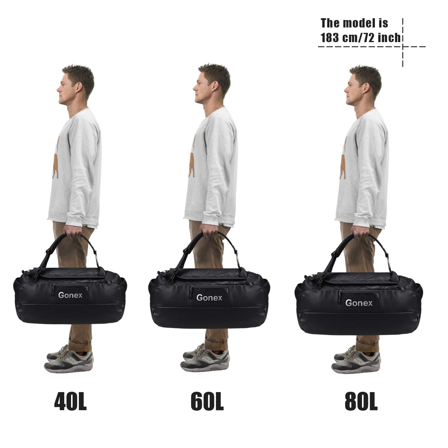 Gonex 80L Water-Repellent Convertible Duffel Bag Backpack for Men & Women - Gym, Hiking, Camping, Travel & Cycling - Black | Perfect for Outdoor Adventures, Workouts & Weekend Getaways