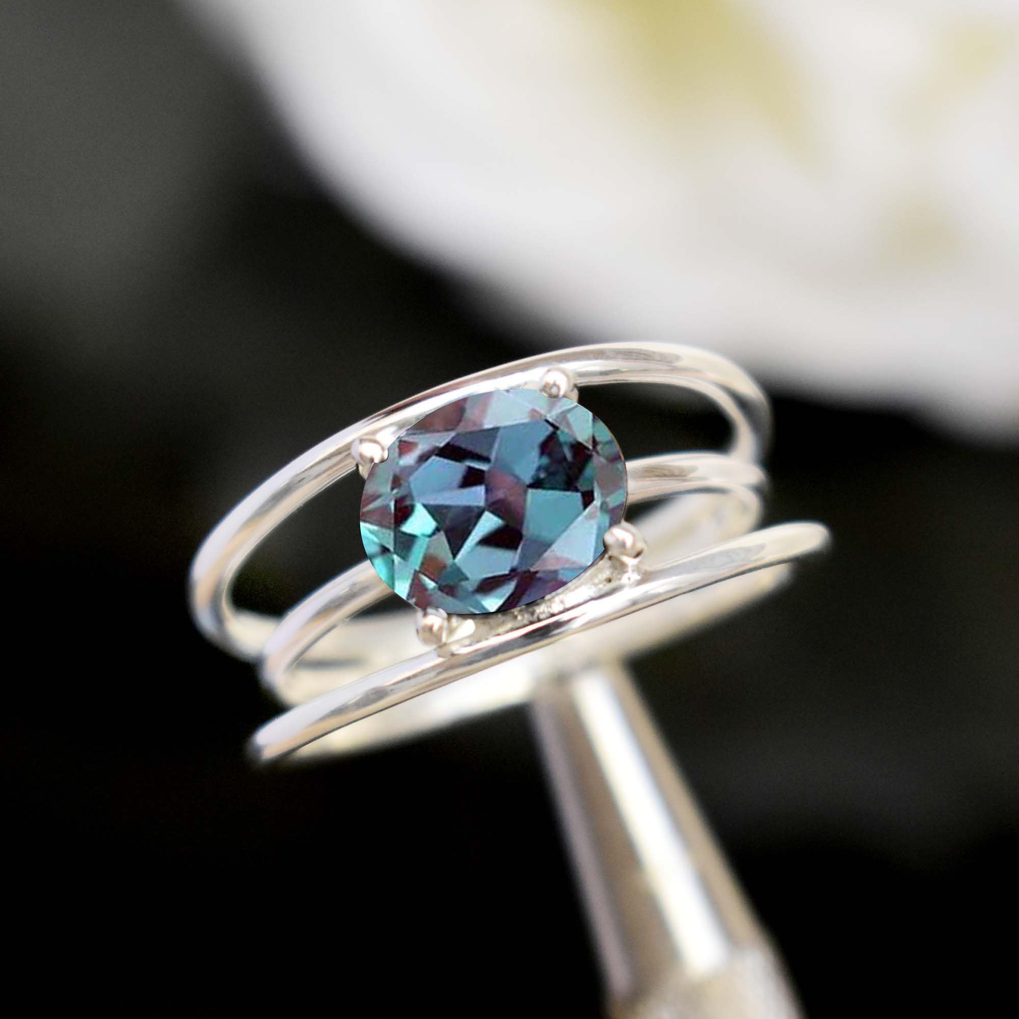 Natural Alexandrite Gemstone Ring - 925 Sterling Silver Handmade Color Changing Stackable Band | Perfect Birthday & Valentine's Day Gift for Women | Elegant Jewelry for Weddings, Anniversaries & Special Occasions