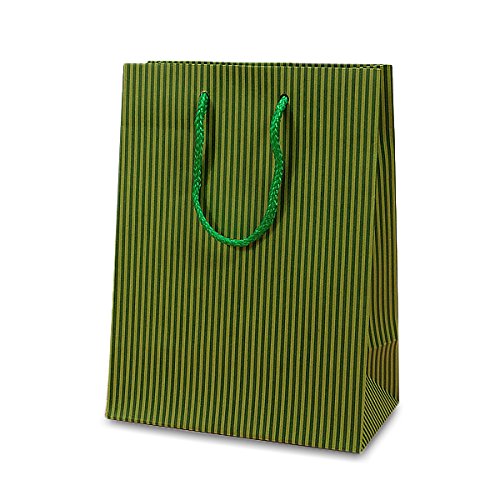 Eco-Friendly Green Pinstripe Gift Bags - 100 Pack (13