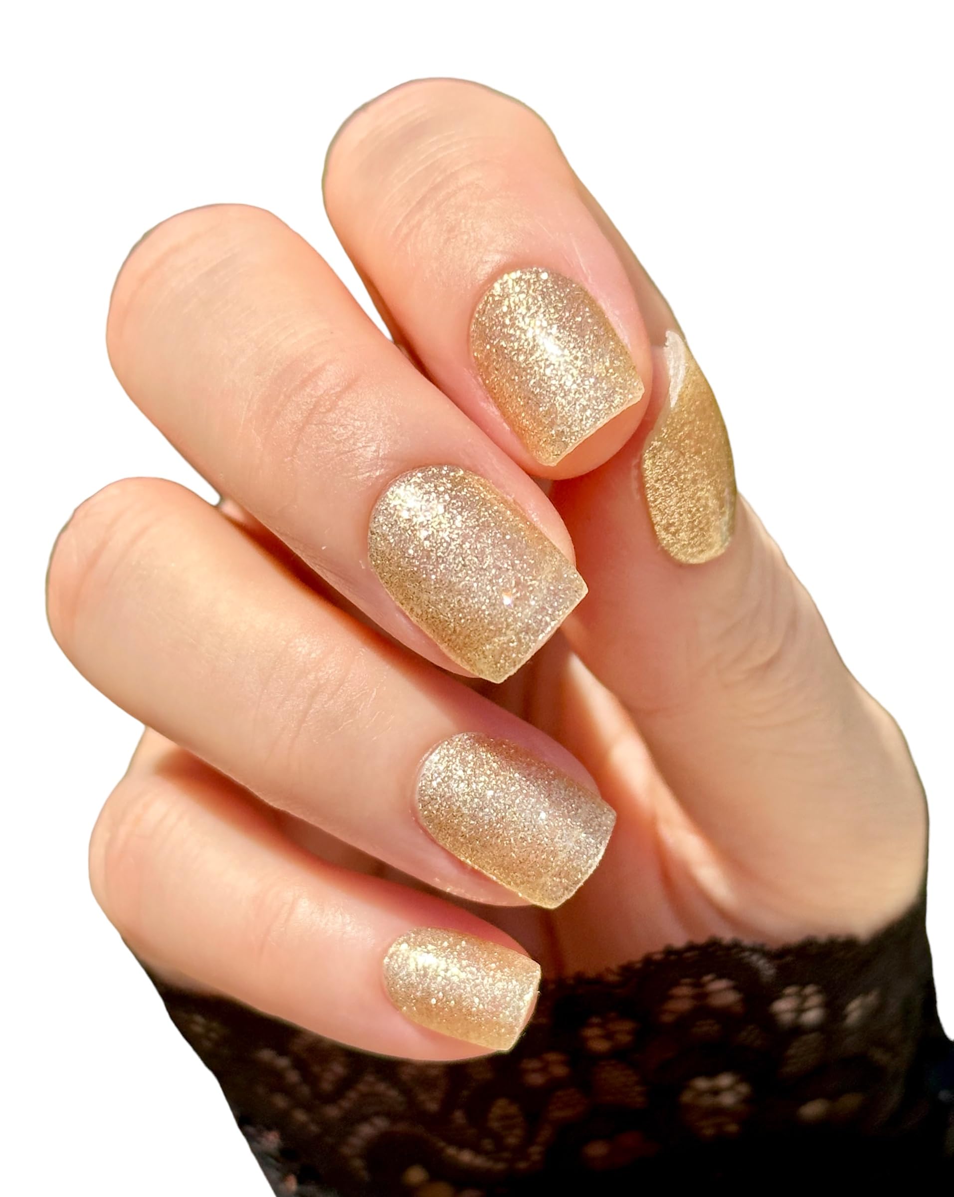 22 Premium Semi-Cured Gel Nail Polish Strips with Gold Glitter - Includes Application Accessories for Salon-Quality Nails at Home
