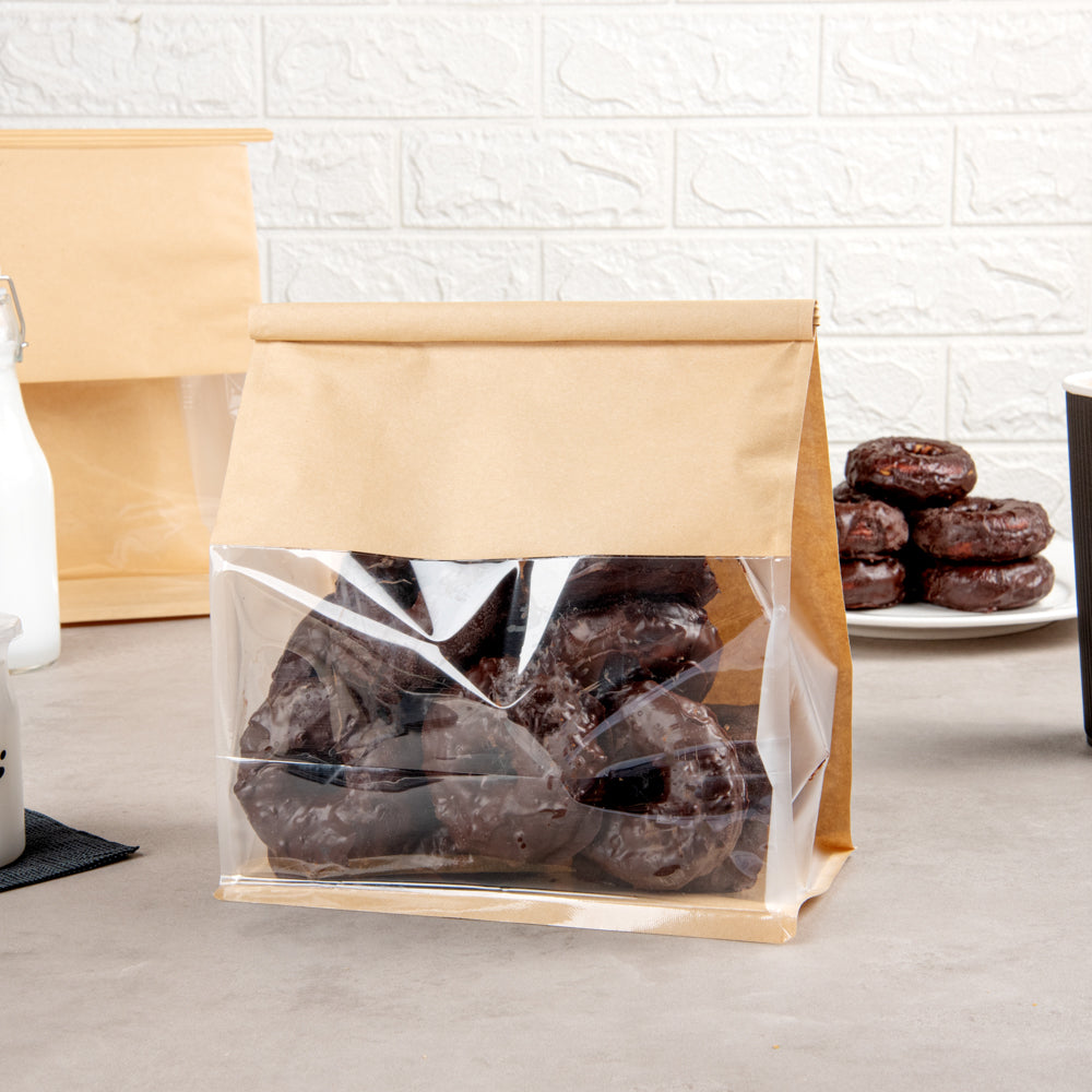 Premium Kraft Cotton Paper Tin Tie Bags with Clear Window - 8.75