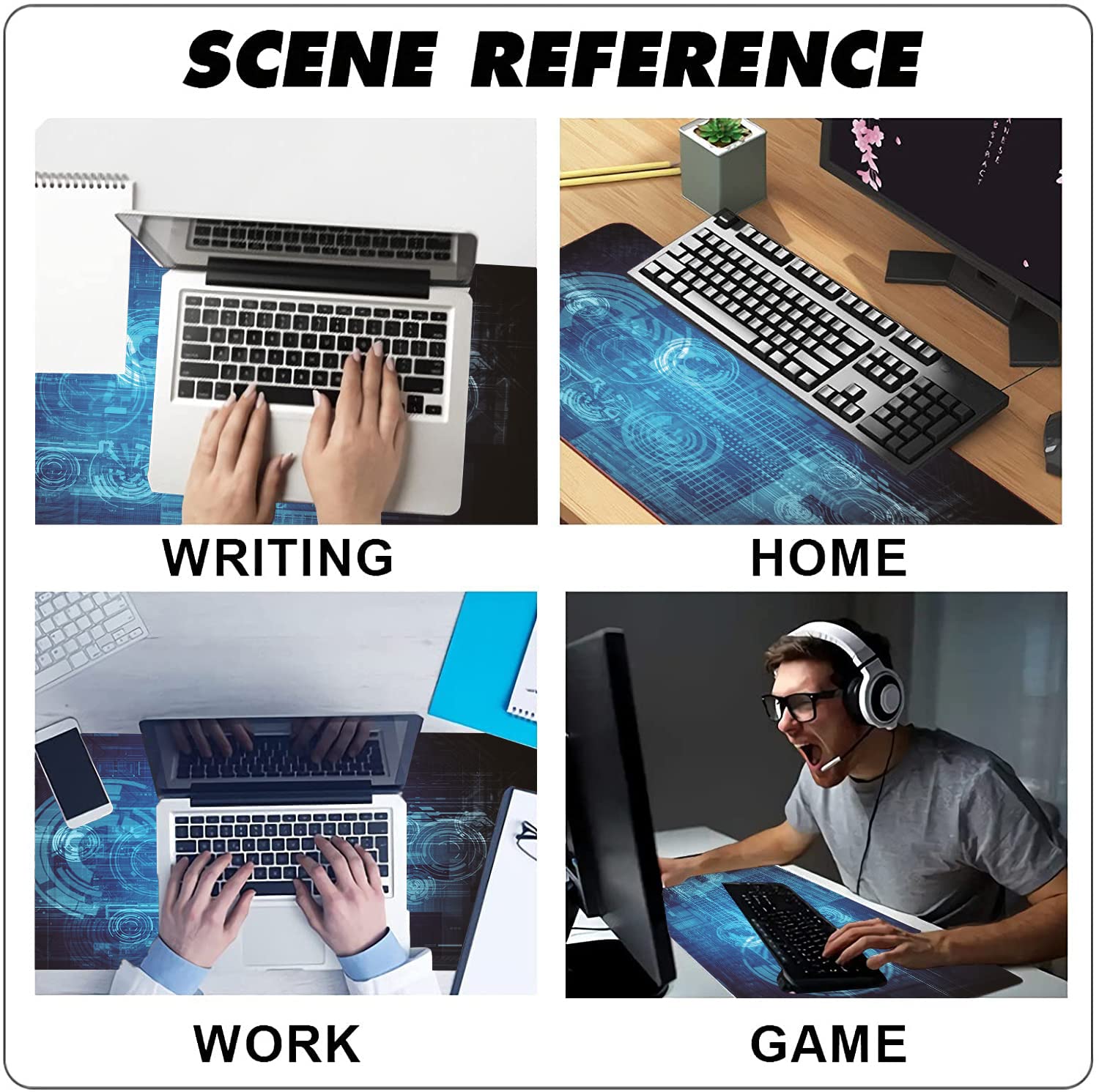 XXL Gaming Mouse Pad - 35.4 x 15.7 Inch Non-Slip Rubber Base with Stitched Edges | Abstract Blue Futuristic Design Desk Mat for Keyboard & Mouse | Perfect for Office, Gaming Setup & Home Decor (Women, Men, Girls)