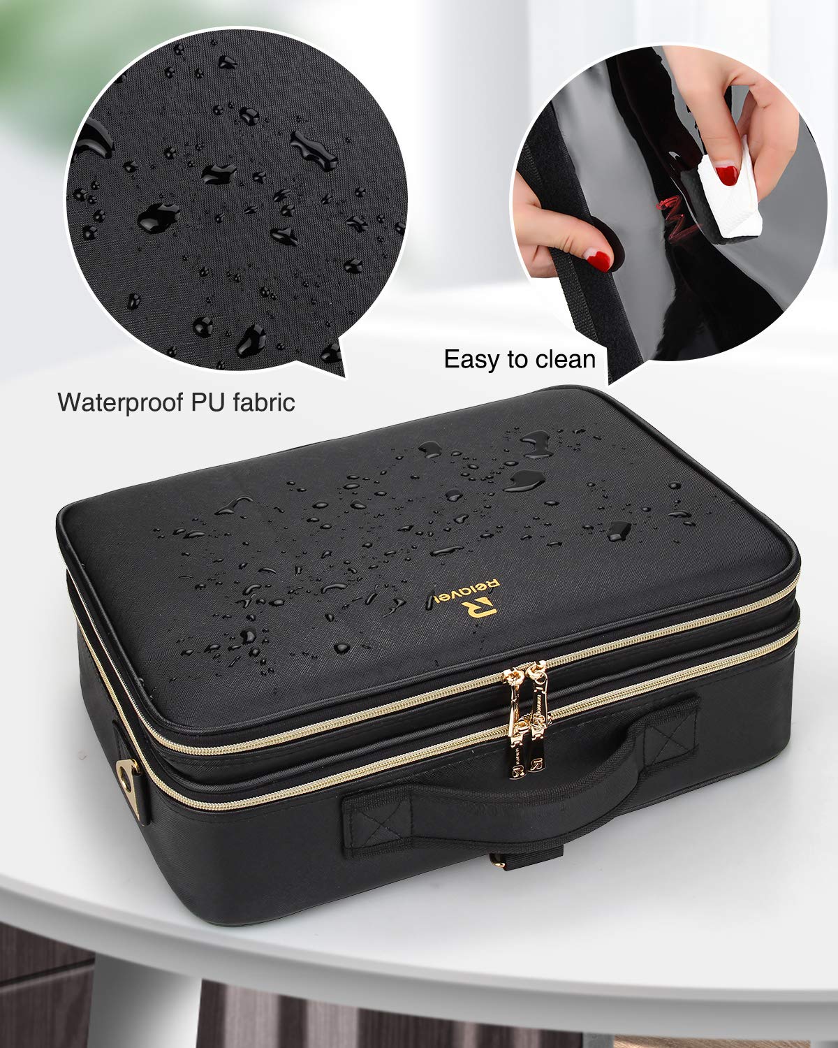 Relavel Professional 16.5 Inch Large Makeup Train Case - Waterproof Cosmetic Organizer with 3 Layers & Adjustable Strap - Perfect for Travel, Salon Use & Makeup Artist Storage