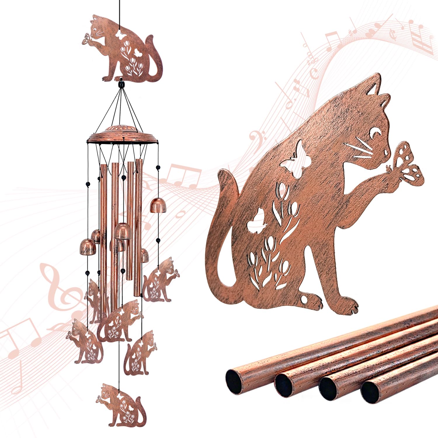 Outdoor Cat Wind Chimes - Memorial & Sympathy Gift for Women & Men, Metal Windchimes for Patio, Garden, Yard, Porch & Home Decor - Perfect for Birthday, Festival & Memorial Occasions
