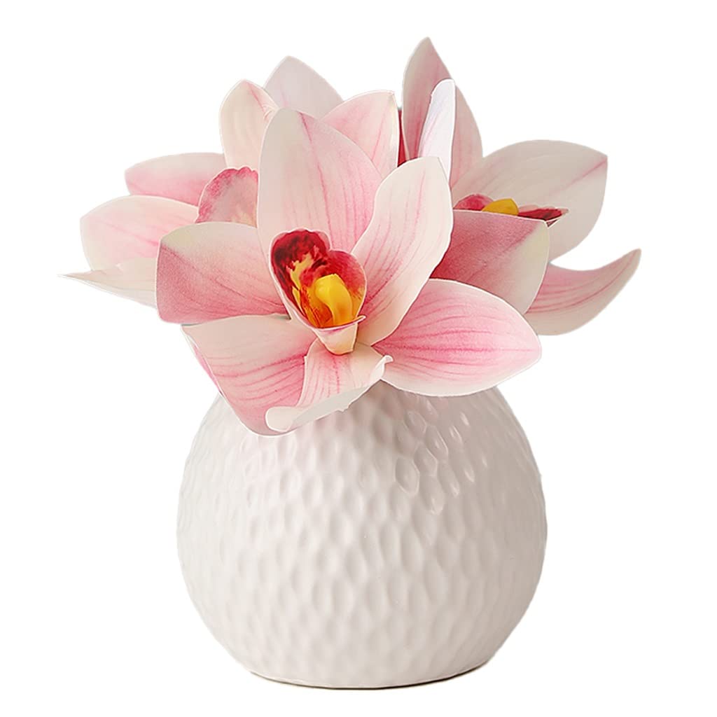 GmlDsg Artificial Flowers with Vase - Realistic Fake Silk Flowers for Home Decor, Indoor Plants, Office Desk, Wedding Centerpieces & DIY Crafts - Set of 12 Stems in White & Green
