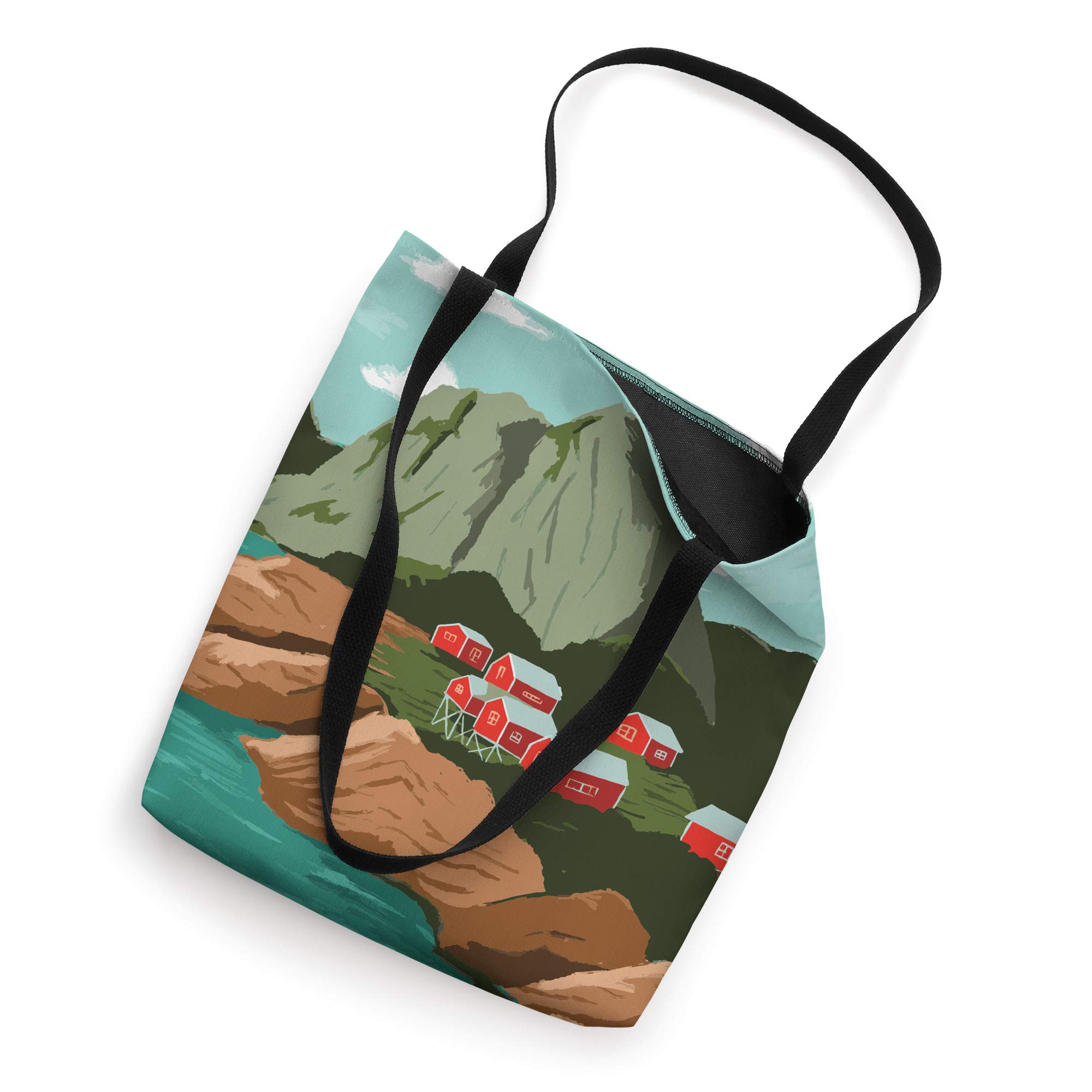 Norway Fjords Mountain Sea Landscape Tote Bag - Waterproof Canvas Beach Bag for Travel, Shopping & Daily Use