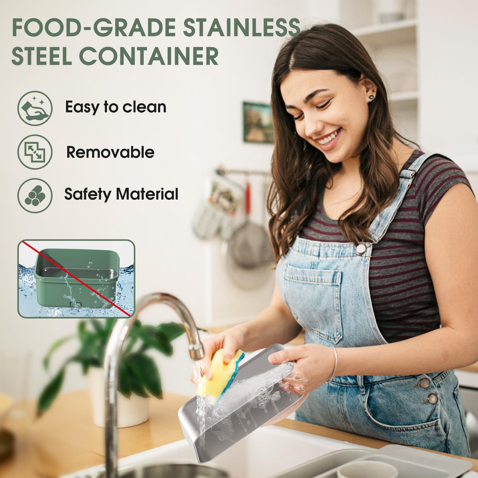 Upgraded 3-in-1 Electric Lunch Box Food Warmer - Portable 60W-100W Leakproof Heated Lunch Container with 1.8L Stainless Steel Container, Fork, Spoon & Carry Bag (12V/24V/110V) - Perfect for Office, Car, Truck & Travel Meals