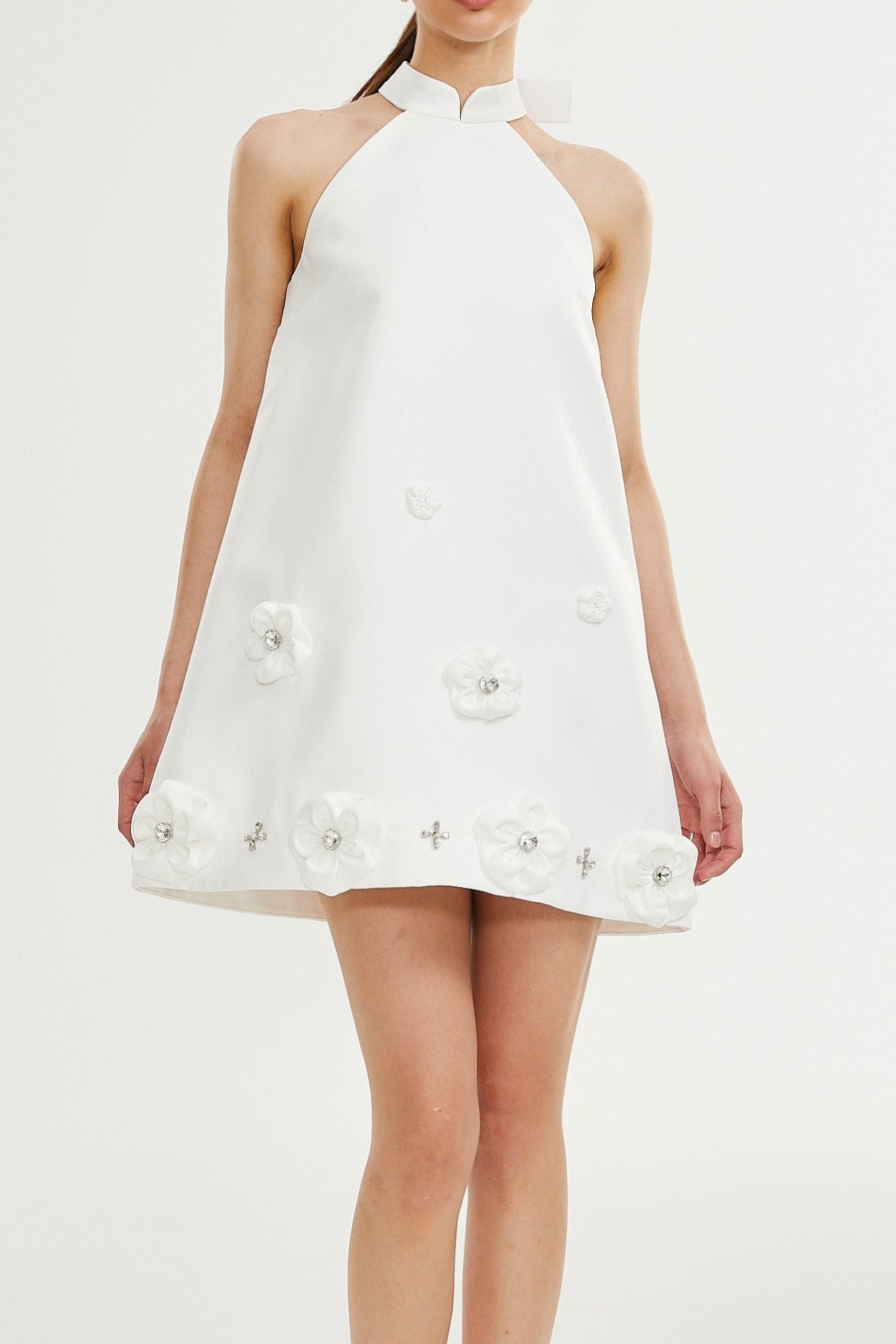 Elegant Aubrie Faux Flower Embellished Dress for Women - Perfect for Weddings, Parties & Special Occasions