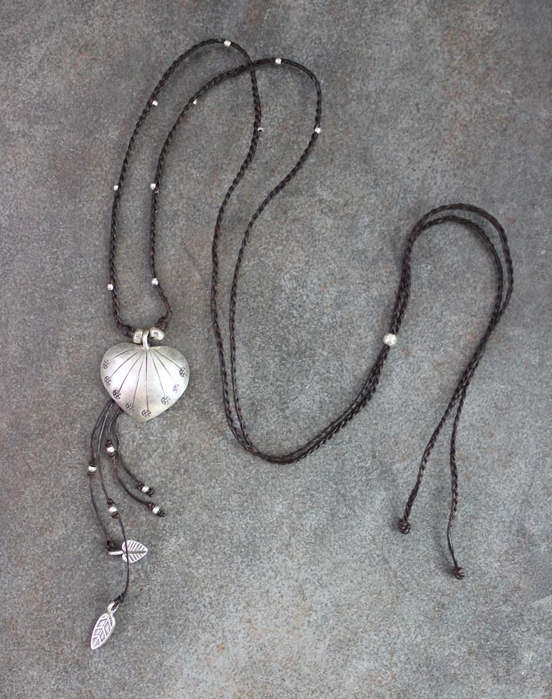 Hill Tribe Heart and Feather Necklace - Handmade Bohemian Jewelry for Women, Unique Tribal Pendant Necklace - Perfect for Festivals, Boho Fashion & Layering