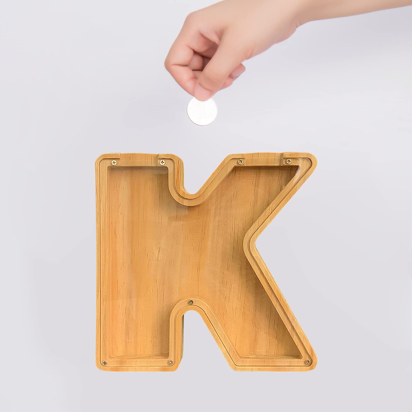 Creative Wooden Coin Bank & Tip Jar - 26 English Alphabet Money Saving Box, Non-Toxic DIY Piggy Bank for Coins | Personalized Gift for Kids, Home Office Savings, Wedding Money Box