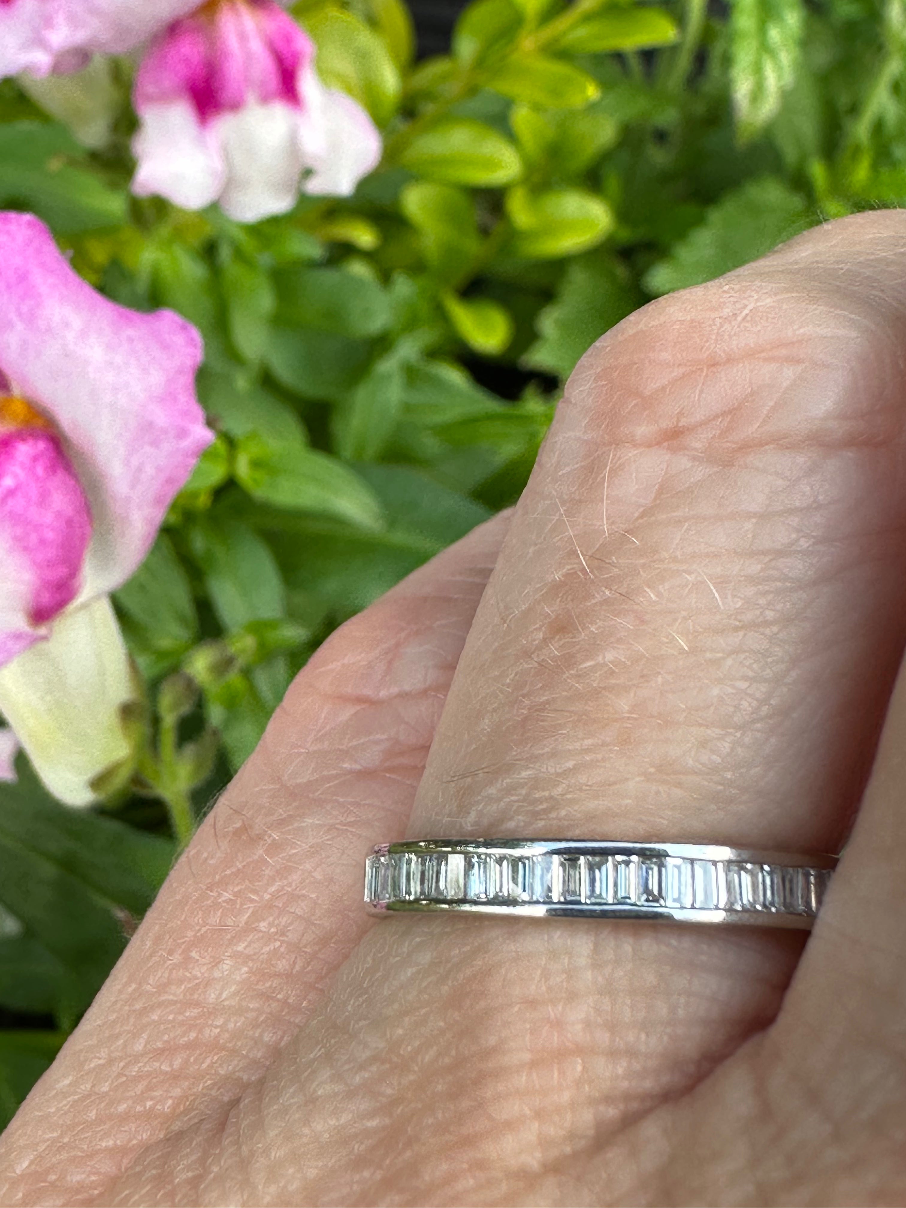 Platinum Baguette Certified Diamond Half Eternity Ring - Elegant Wedding Band, Anniversary Gift for Her, Perfect for Bridal Jewelry & Special Occasions