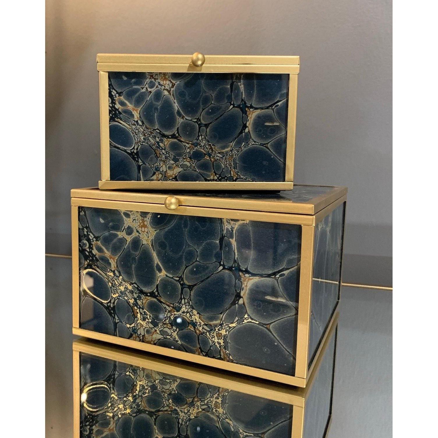 2-Piece Blue & Gold Accessory Box Set - Elegant Storage for Jewelry, Watches & Keepsakes - Perfect for Home, Office & Travel Organization