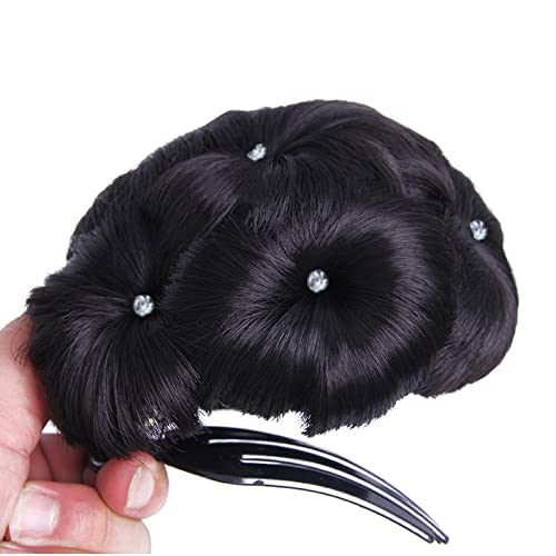 DELUXE Synthetic Natural Black Hair Extension Clip with White Stones - Hair Clutch for Women | Perfect for Parties, Weddings & Everyday Styling