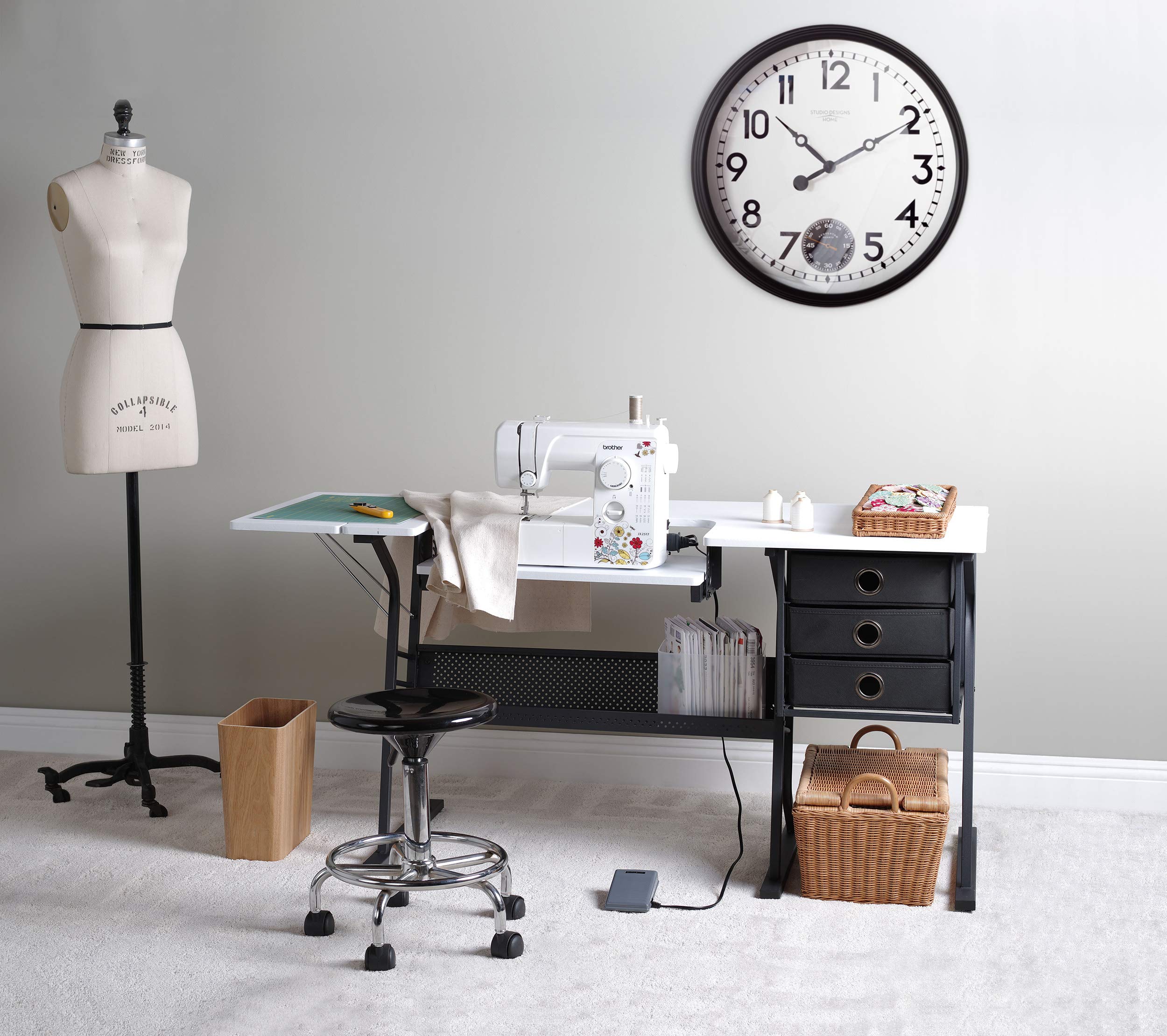 Eclipse Ultra Sewing Machine Table with Storage Drawers & Large Shelf - Convertible Hobby Workstation & Computer Desk (Black/White) | Perfect for Craft Rooms, Home Offices & Small Space Sewing Studios