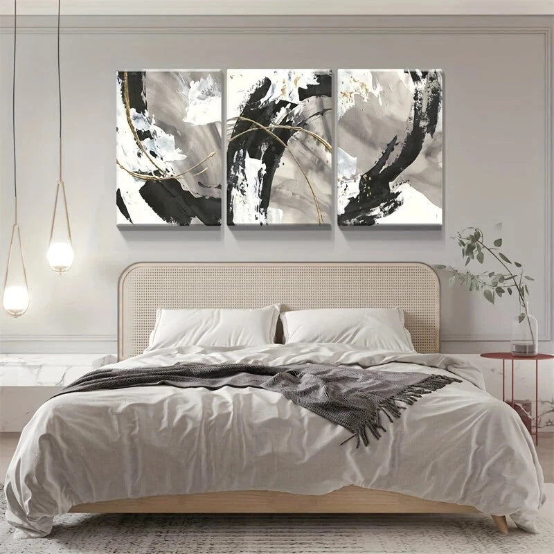 3-Piece Abstract Cyan Daisy Oil Painting Style Metal Wall Art - Ready to Hang Home Decor for Living Room, Bedroom & Office