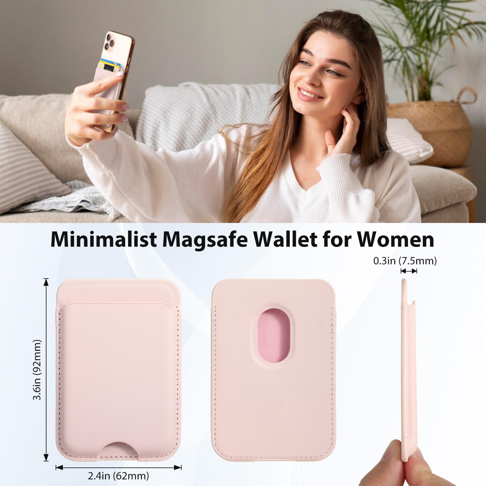 Magnetic Wallet for iPhone 15/14/13/12 Pro/Max/Plus - 2 Pack Vegan Leather MagSafe Card Holder with RFID Protection, Compatible with Apple Magsafe (White & Pink) | Perfect for Daily Commute, Travel & Hands-Free Convenience