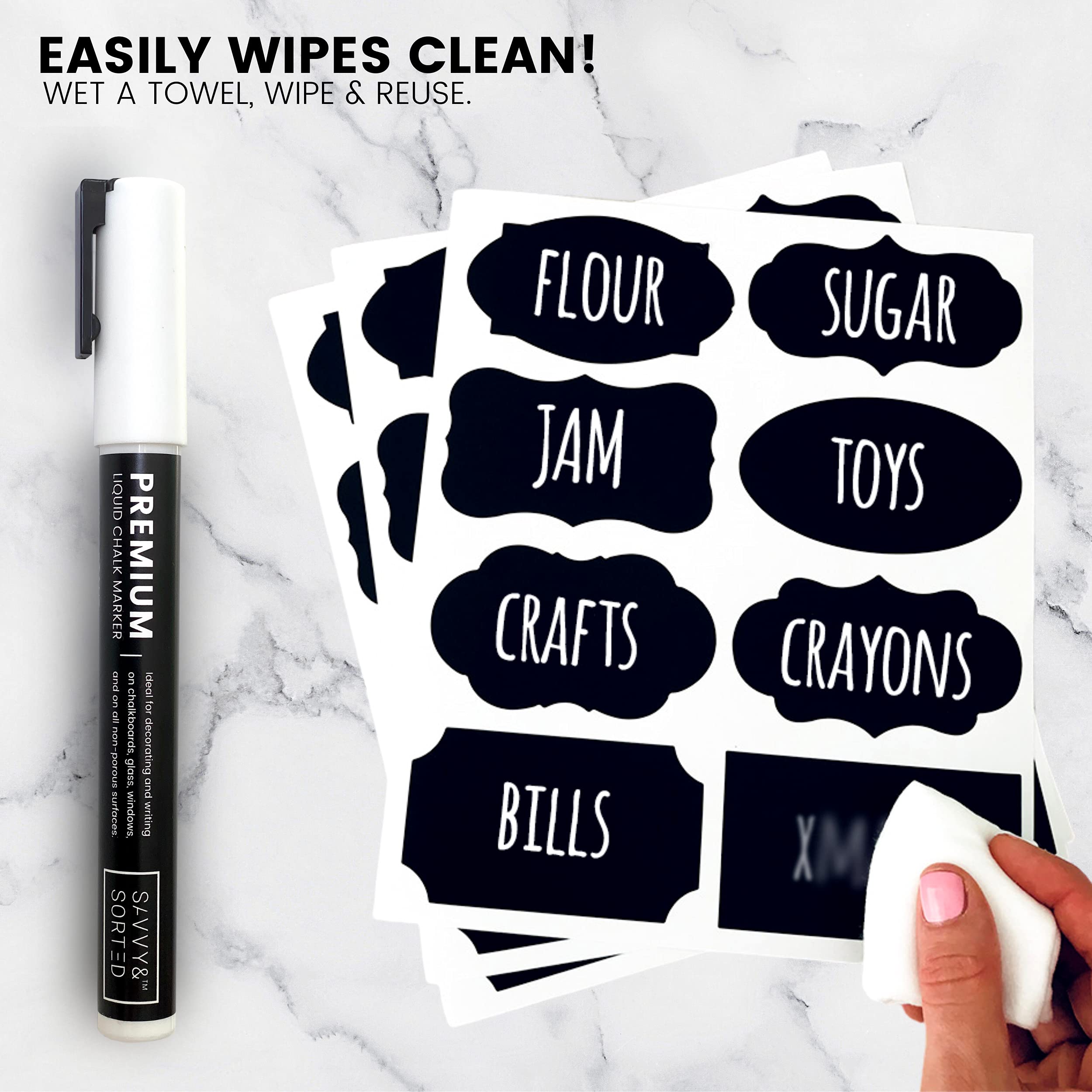 96 Pack Chalkboard Labels for Storage Bins & Jars - Removable Chalkboard Stickers with Chalk Marker - Organize Containers, Pantry, Spice Jars & Glass Bottles - Perfect for Home, Office & Classroom Organization