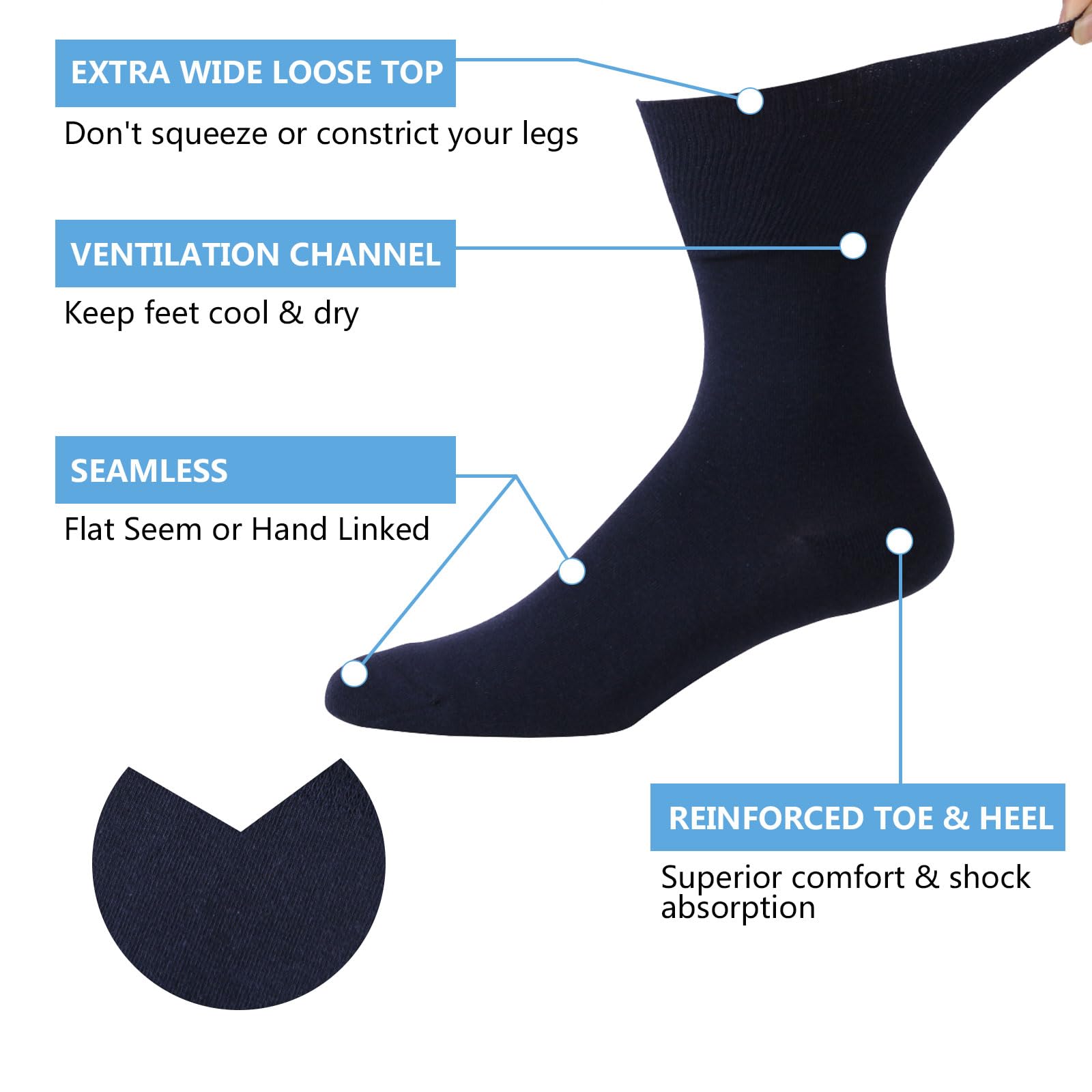 Forcool Non-Binding Diabetic Socks for Men & Women - Breathable Cotton Crew Socks for Circulation, M/L/XL, 3/6 Pairs - Ideal for Diabetes, Swelling & All-Day Comfort at Home or Work