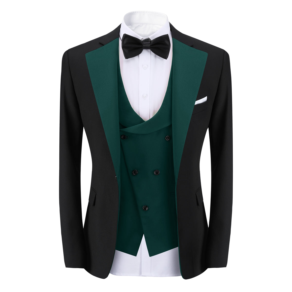 Stylish Men's 3-Piece Dark Green Color Block Suit Set with Single Button Closure | Perfect for Weddings, Business Meetings & Formal Events