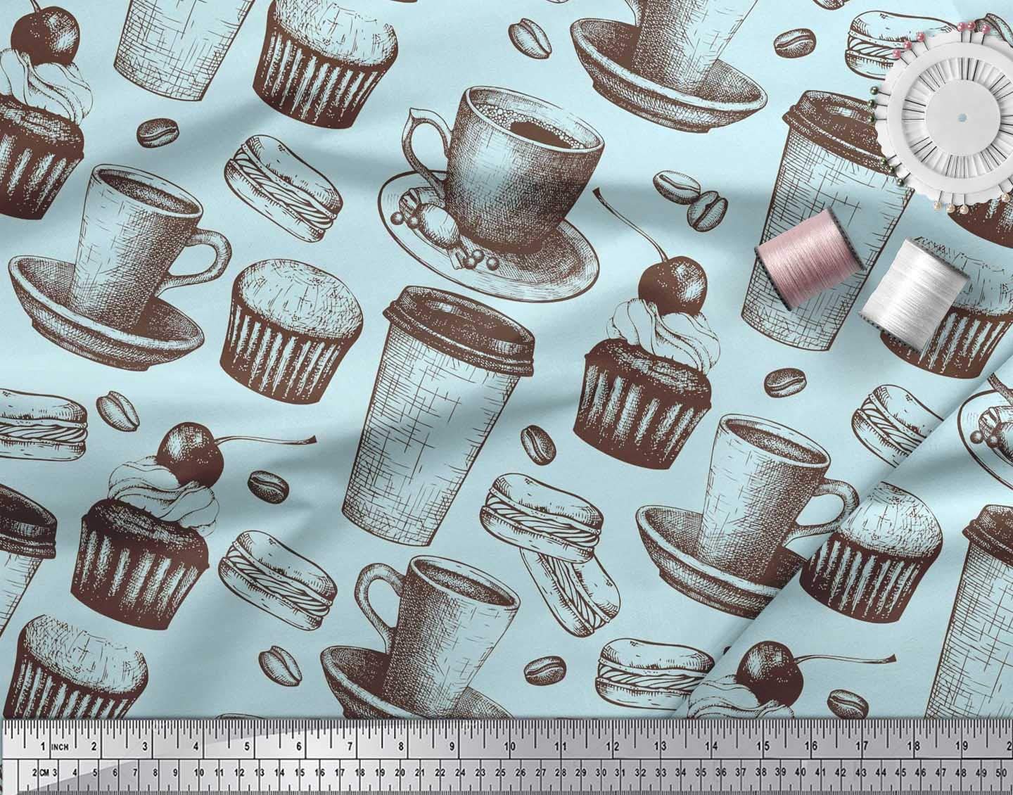 Soimoi Velvet Fabric - 58 Inch Wide Burgers, Cupcakes & Cups Print Sewing Material for DIY Crafts, Home Decor, and Fashion Accessories | Perfect for Upholstery, Quilting, and Apparel Projects