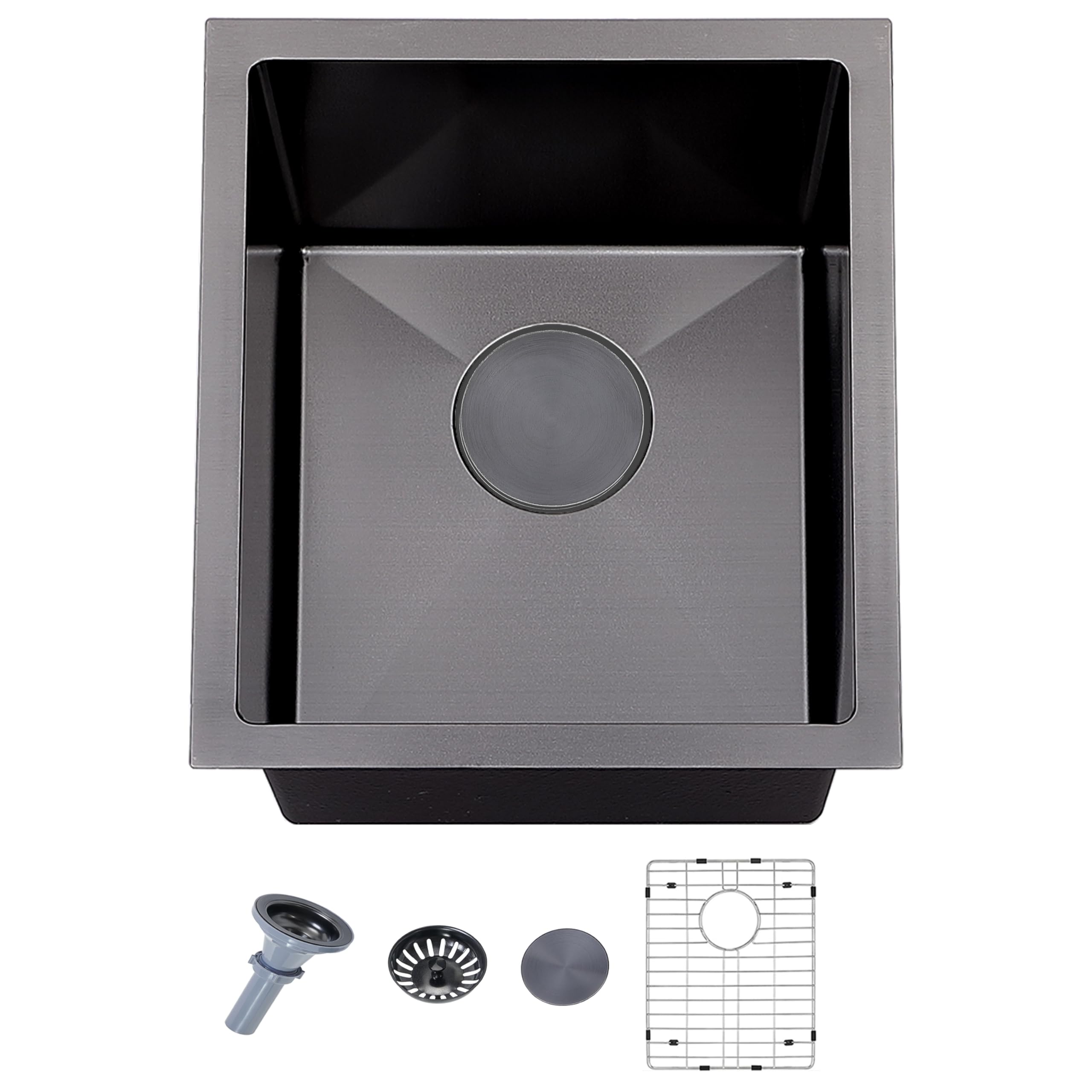 15x17 Inch Black Undermount Bar Sink - Stainless Steel Single Bowl Prep Sink with Bottom Grid & Strainer - Perfect for RV Kitchen, Wet Bar, and Modern Home Use