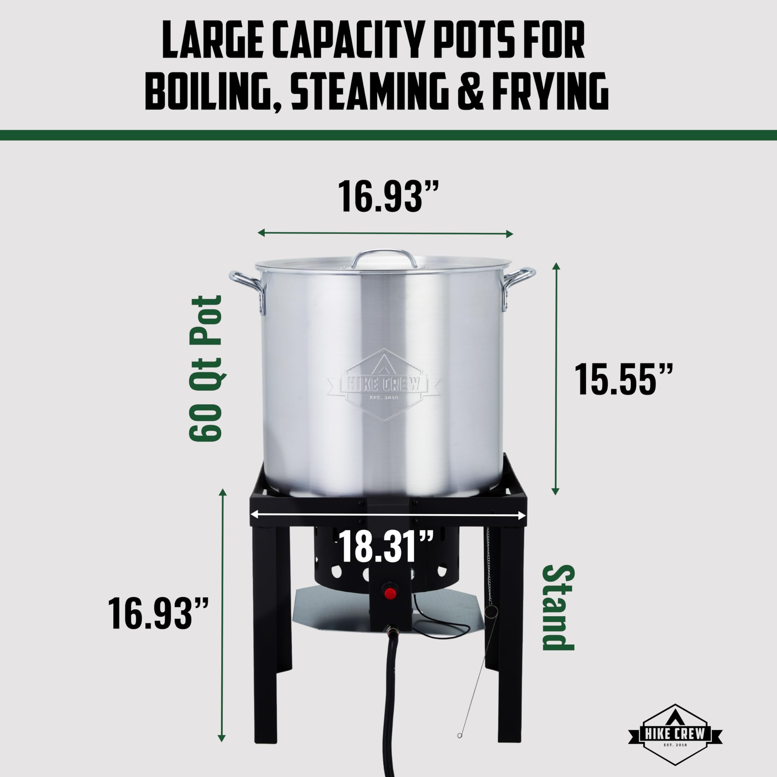 Hike Crew 60QT Outdoor Boiling Kit with Igniter | 110,000 BTU High-Power Seafood Boiler Set for Steaming, Cooking Fish, Crawfish, Crab, Shrimp & Clams | Includes Pot, Lid, Strainer, Burner Stand & Storage Cover | Perfect for Backyard Parties, Camping & Beach Cookouts