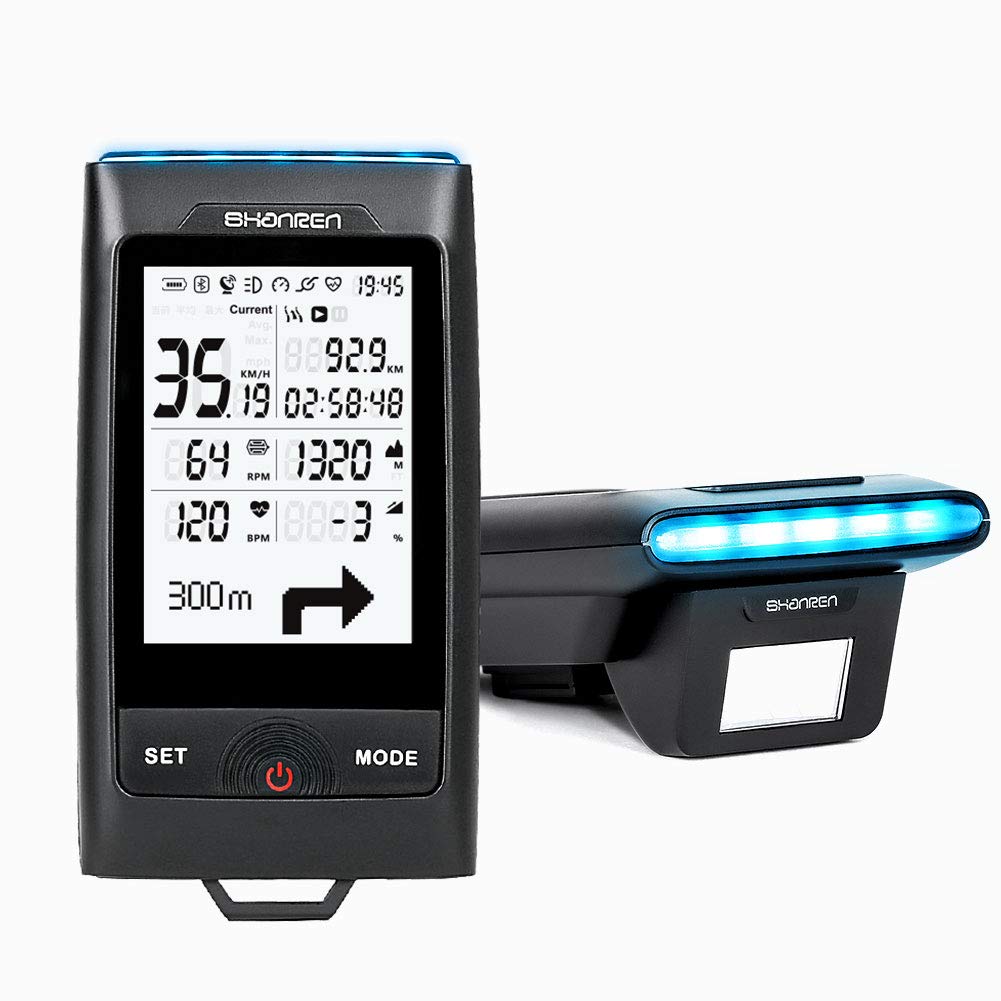 SHANREN GPS Bike Computer Di-Pro - Wireless Cycling Speedometer with Built-in Front Light, Bluetooth & ANT+ Connectivity, Rechargeable Odometer for Road & Mountain Bikes - Perfect for Commuting, Training & Outdoor Adventures