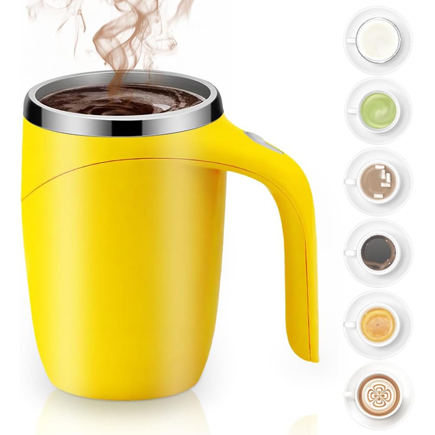2025 Upgraded Automatic Magnetic Stirring Coffee Mug - Stainless Steel Self Stirring Travel Mug with Heat Retention (Yellow) - Perfect for Office, Commuting & Outdoor Activities