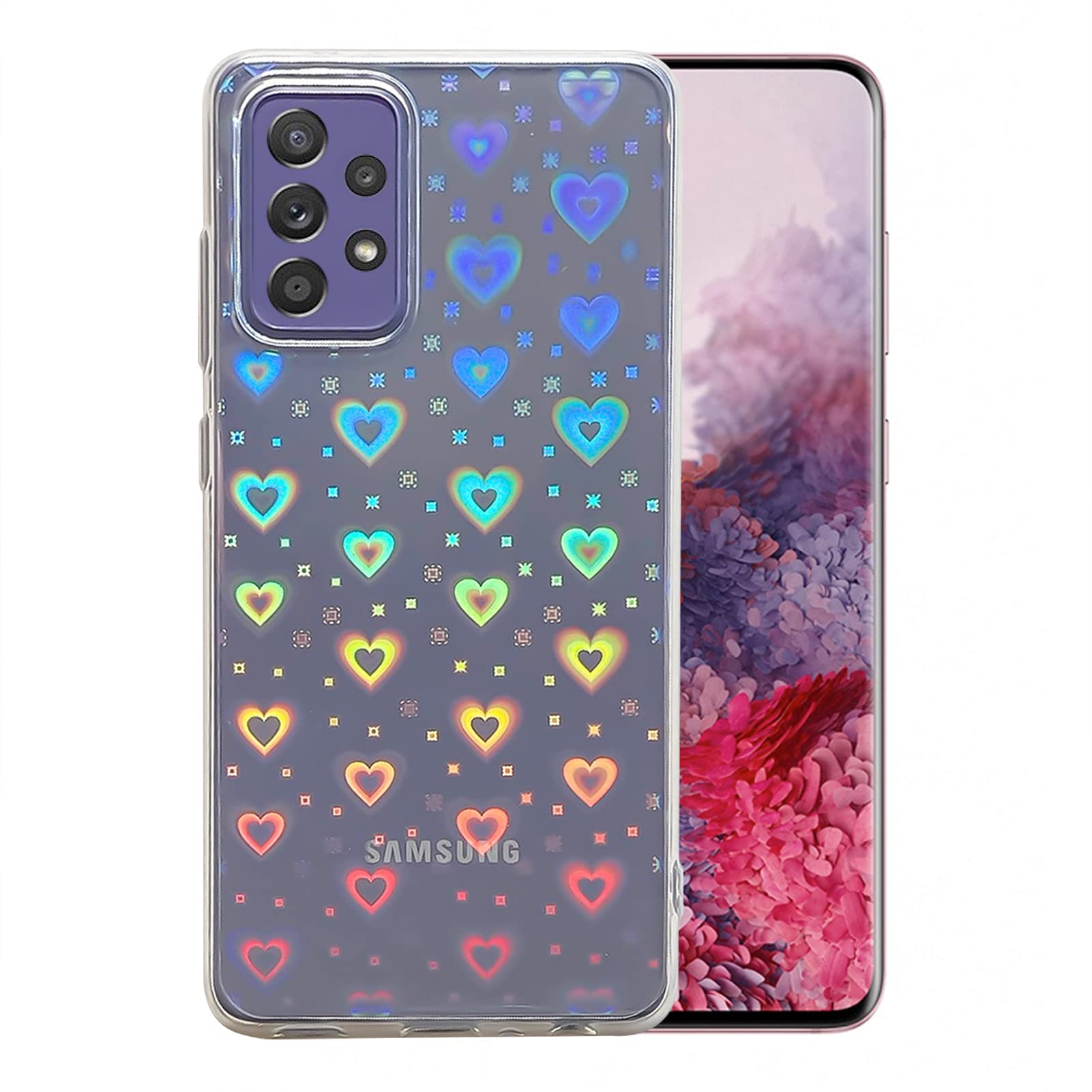 OZLITE Laser Love Heart Glitter Clear Phone Case for Samsung Galaxy S20 - Stylish Protective Cover for Everyday Use & Special Occasions