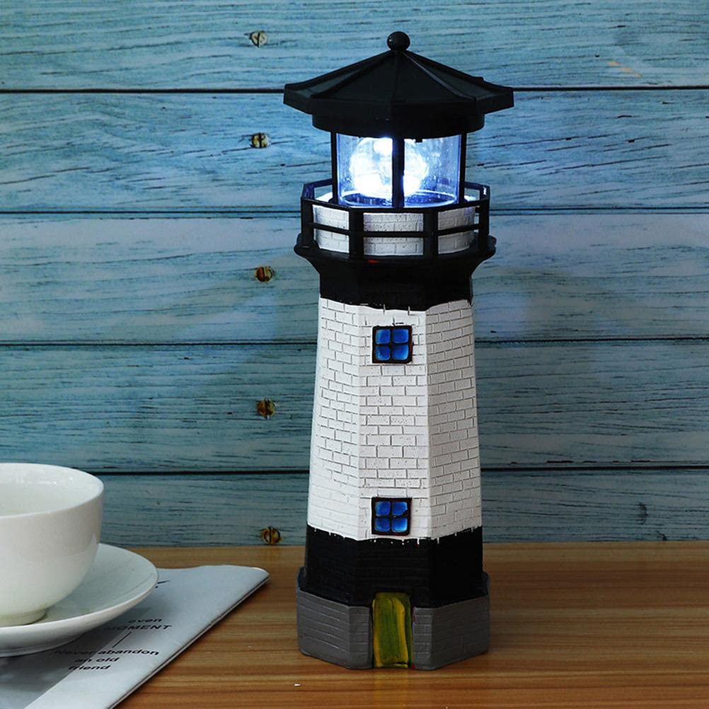 Maedack Solar Garden Lighthouse - Black Solar Powered LED Outdoor Lighthouse for Yard, Patio, Lawn & Garden Decor | Weather-Resistant Resin Solar Light for Pathway, Driveway & Landscape Lighting