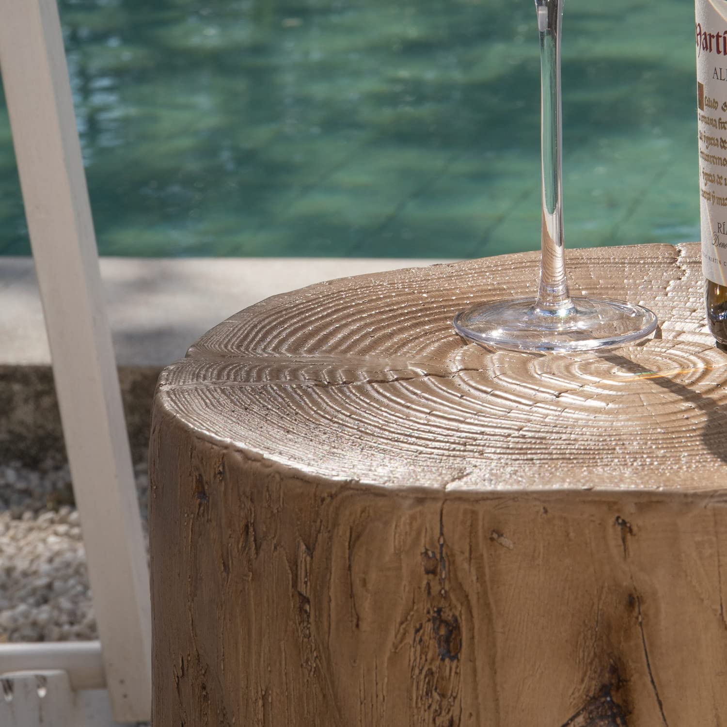 Set of 2 Light Oak Faux Wood Outdoor End Tables - Hand-Painted Wood Stump Stools, Ottomans & Plant Stands for Deck, Garden & Patio Furniture | Perfect for Outdoor Entertaining & Relaxation