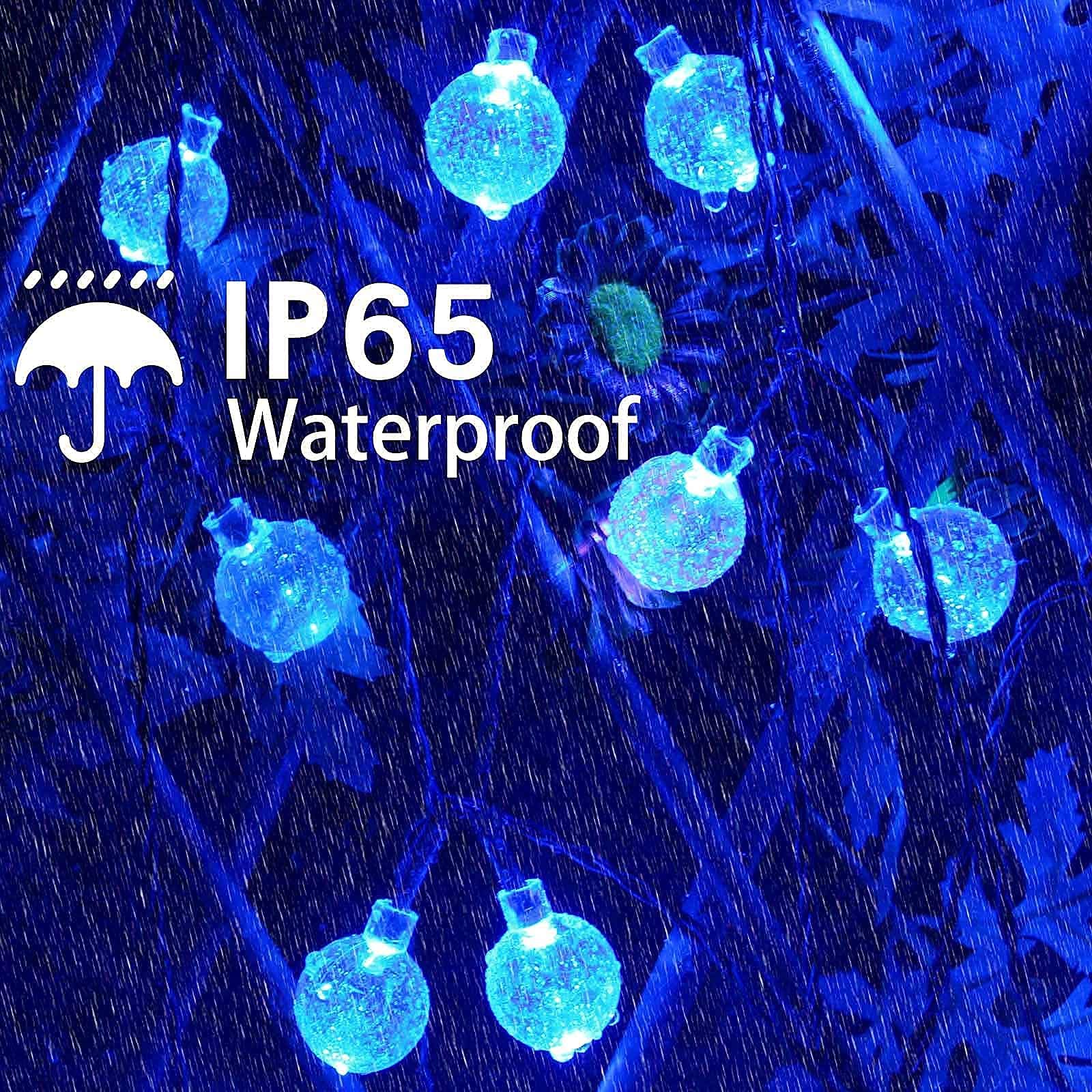 Blue 2-Pack 100 LED 64FT Crystal Globe Solar Christmas Lights - Waterproof Outdoor Solar String Lights with 8 Lighting Modes - Solar Powered Decor for Trees, Gardens, Patios, Parties & Weddings - Perfect for Holiday, Christmas & Year-Round Outdoor Decorations