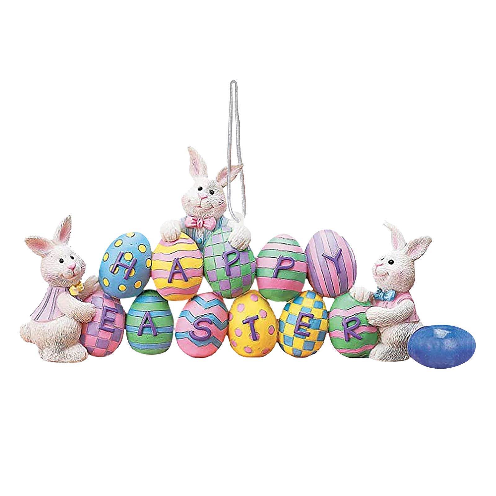 Colorful Resin Easter Bunny Figurine with Eggs - Spring Tabletop Decoration, Mr & Mrs Rabbit Statue for Easter Party Decor (Multicolor 1PC) - Perfect for Easter Centerpieces, Home Decor, and Holiday Gift Giving
