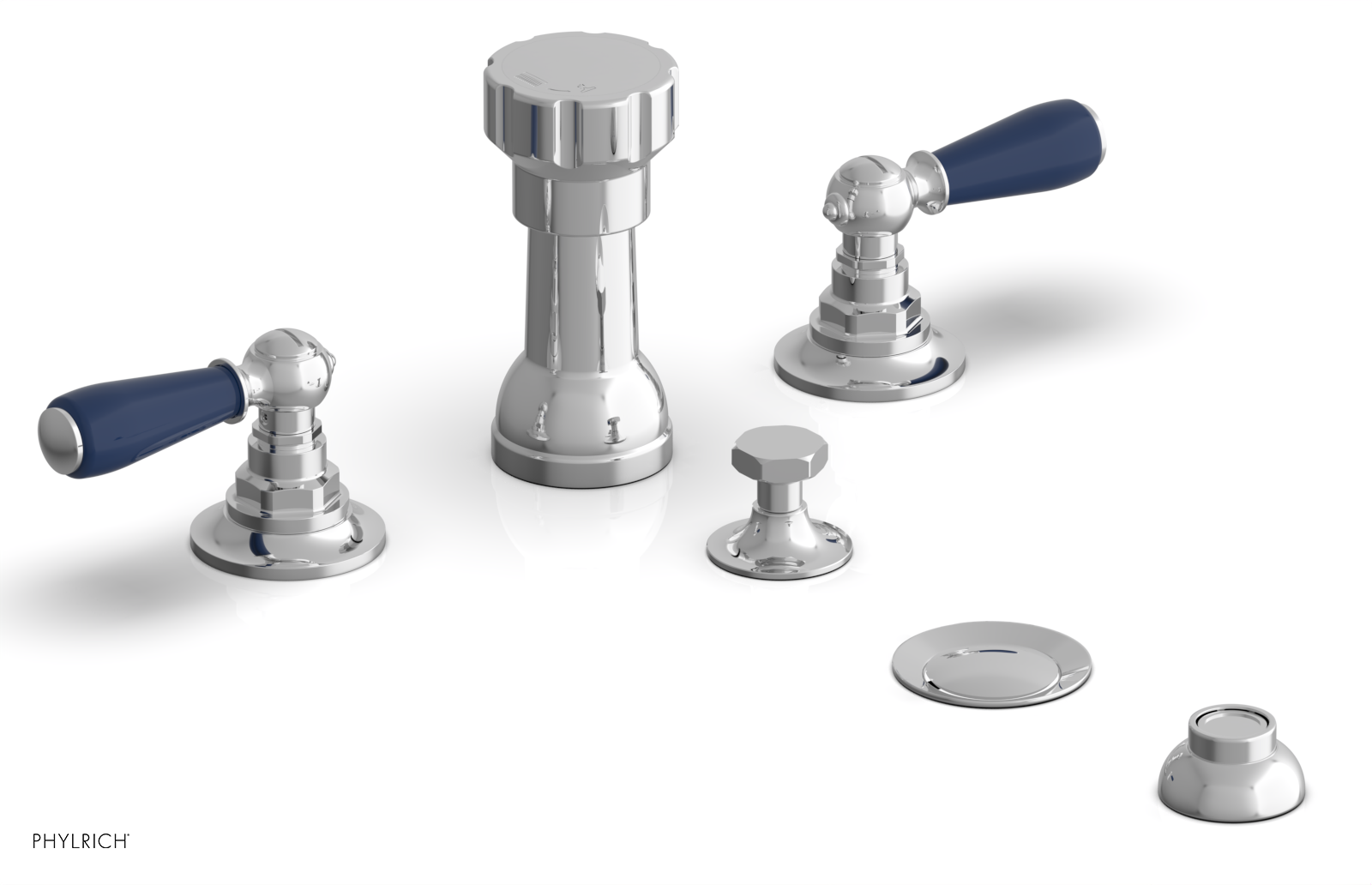 Jamestown 4-Hole Bidet Faucet Set with Lever Handles & Navy Blue Accents - 165 61 - Perfect for Modern Bathroom Renovations and Luxury Home Upgrades