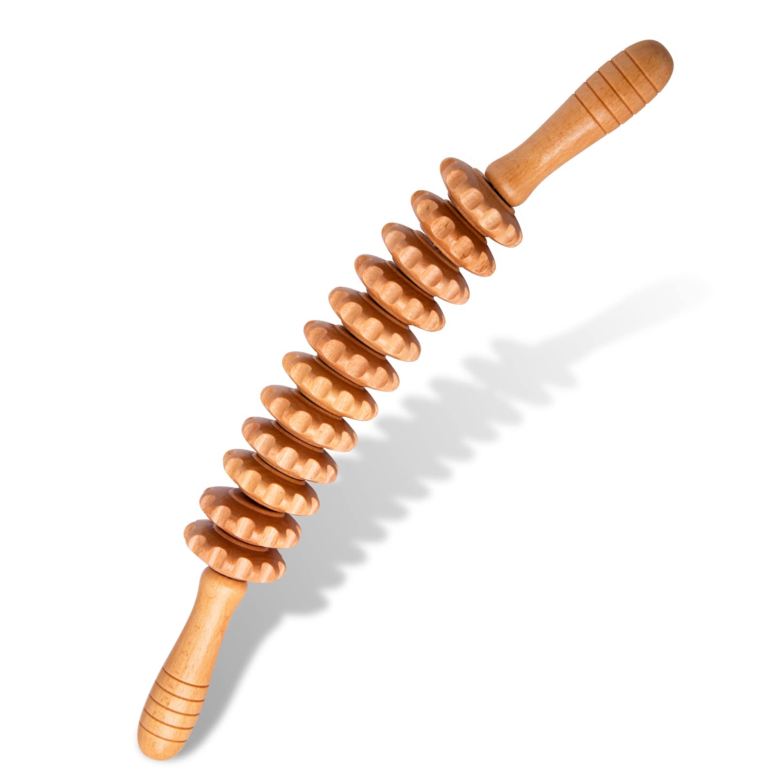 **Wooden Therapy Massage Roller for Lymphatic Drainage & Cellulite Reduction - Curved Muscle Roller Stick for Waist, Thigh & Stomach Massage - Relaxation & Pain Relief (Includes White Box) - Perfect for Post-Workout Recovery & Home Spa**