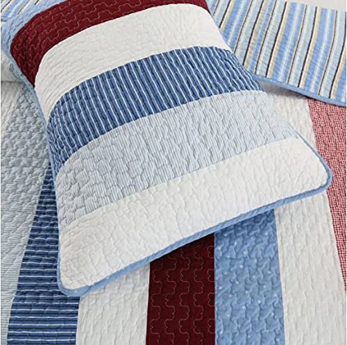 3-Piece Striped Cotton Quilt Set - Full/Queen Size Bedding - 100% Breathable Soft Cotton - Perfect for Bedroom, Guest Room & Dorm Decor - Cozy & Stylish Home Textiles