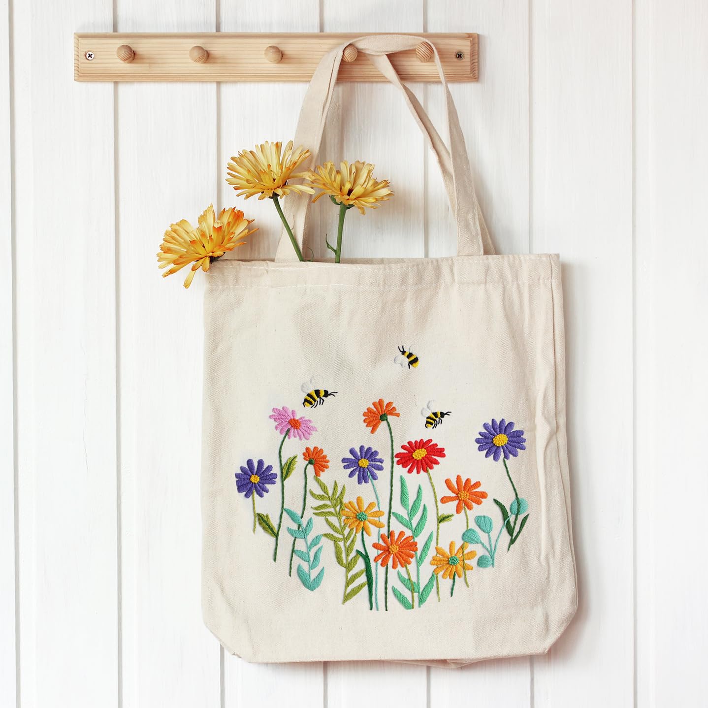 Louise Maelys Beginner Embroidery Kit - DIY Cross Stitch Tote Bag with Floral Pattern, Needlepoint Craft Set Includes Hoop & Instructions | Perfect for Adults Arts & Crafts, Home Decor, Gift Making