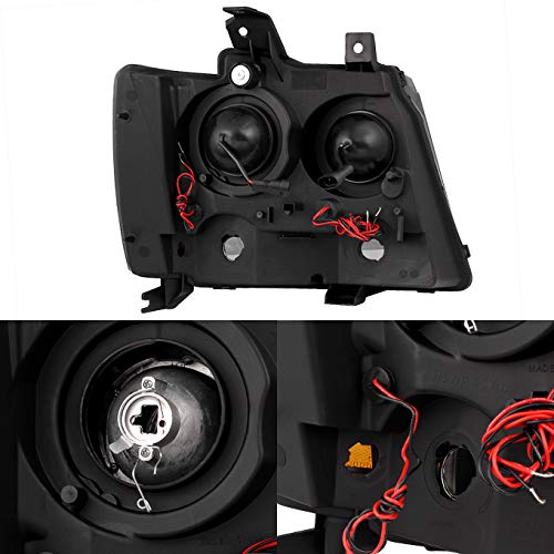 AKKON LED Halo Projector Headlights & C-Tube DRL Tail Lights for 2007-2014 Chevy Tahoe Suburban 1500 - Black Housing - Upgrade Your Night Driving & Style