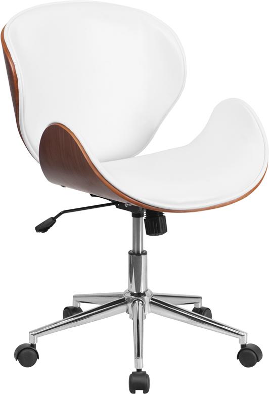 Premium Black LeatherSoft FLASH Tana Mid Back Walnut Wood Conference Office Chair - Ergonomic Executive Desk Chair for Home & Business Workspaces