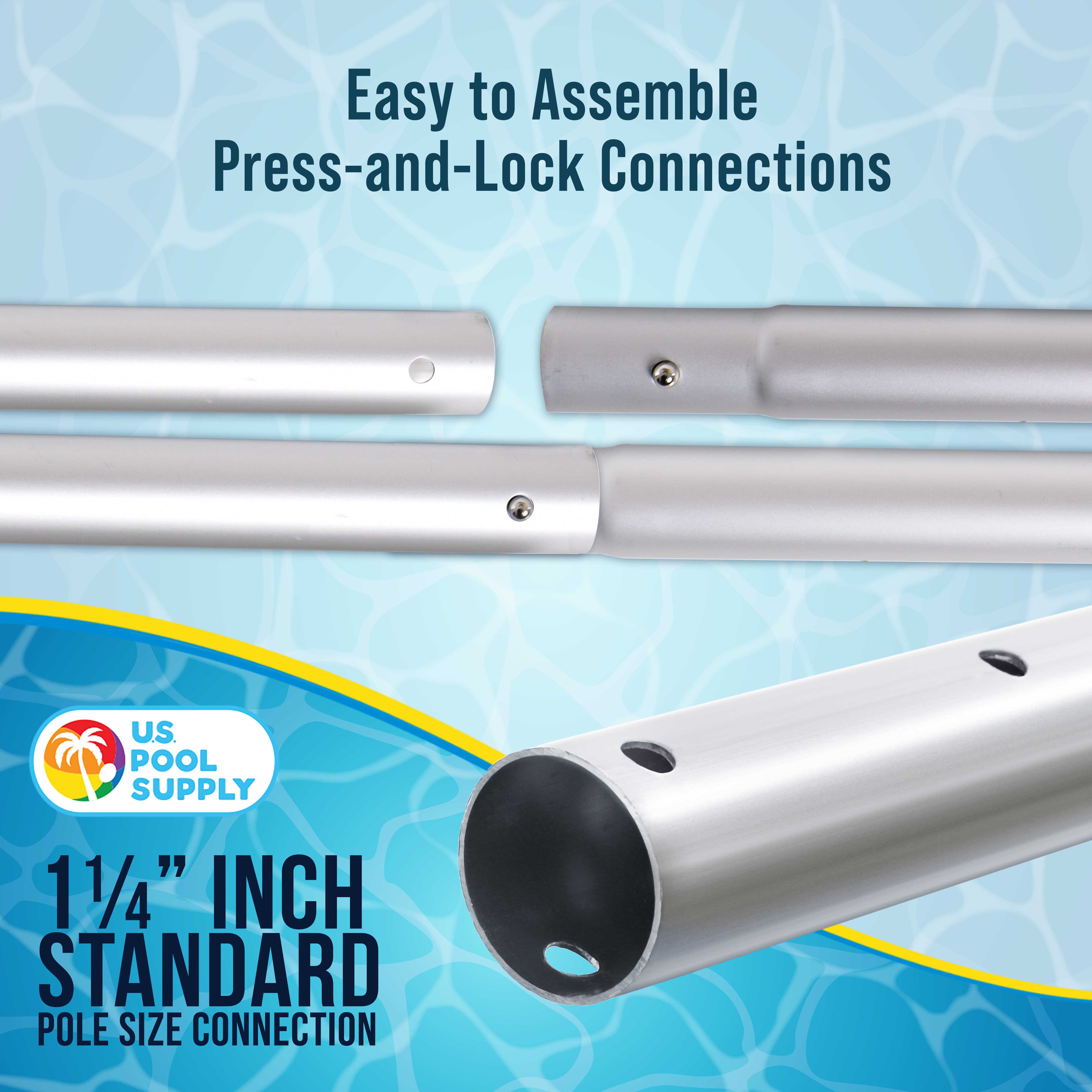 10.5 Foot Aluminum Telescopic Swimming Pool Pole - 8 Adjustable Sections for Skimmer Nets, Rakes, Brushes & Vacuum Heads | Durable US Pool Supply | Perfect for Cleaning & Maintenance of Inground & Above Ground Pools