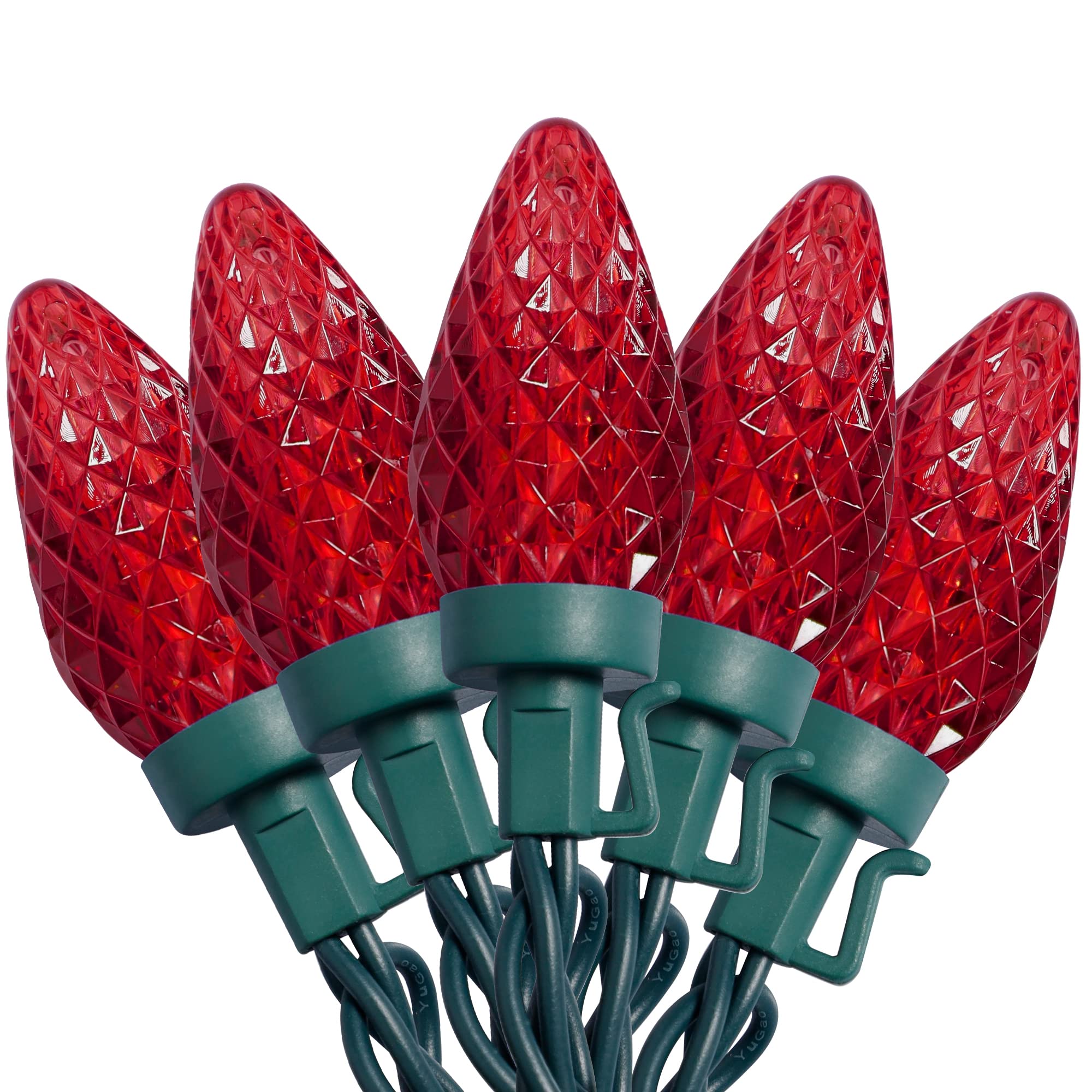 C9 Valentines String Lights - 50 LED 24.5 FT Connectable Faceted Christmas Lights, UL Certified 120V Commercial Grade Indoor/Outdoor Strawberry Lights for Patio, Holiday Parties & Home Decor (Red) - Perfect for Valentine's Day, Christmas Decorations, Wedding Events and Backyard Lighting