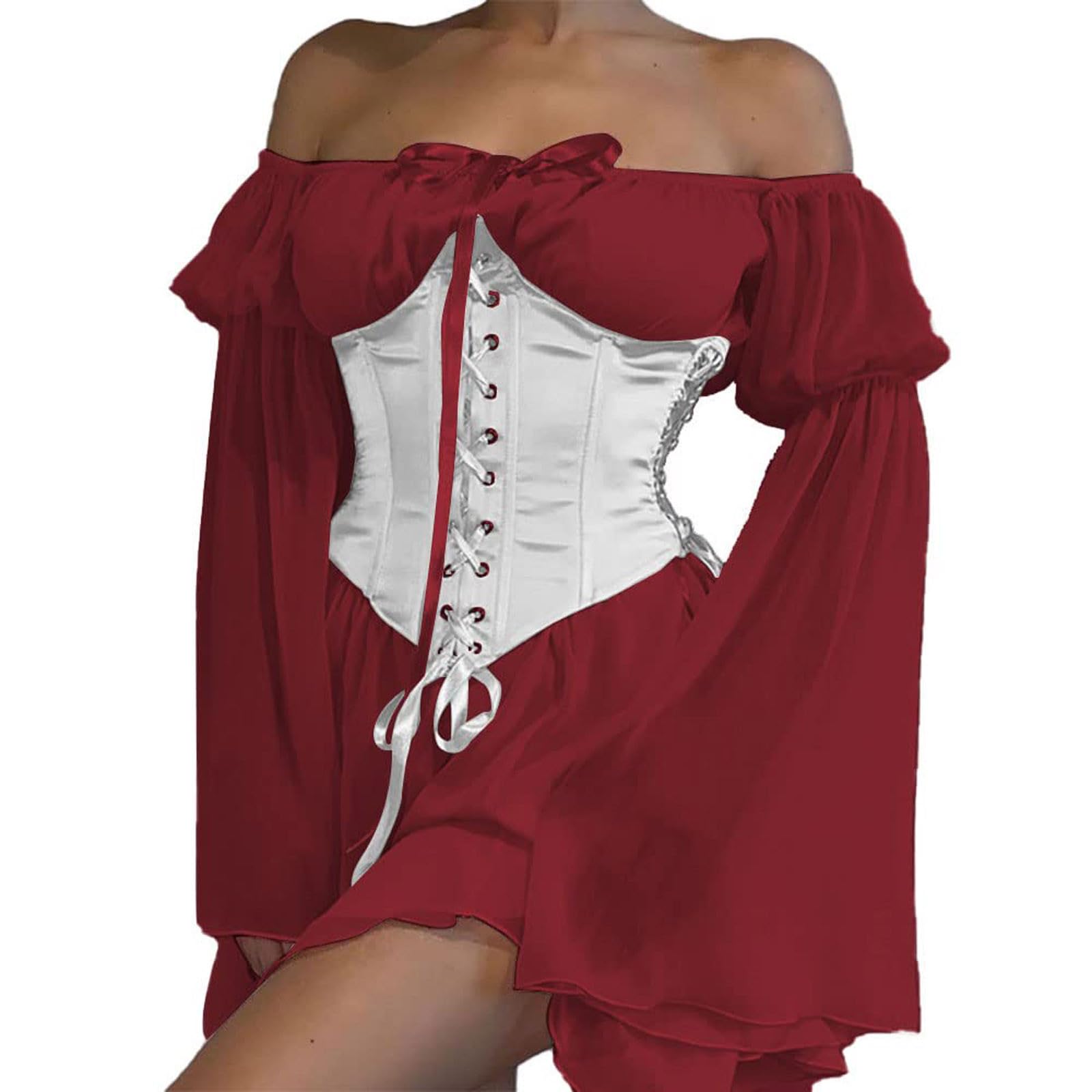 Gothic Corset Dress for Women - Off Shoulder Bell Sleeve Medieval Renaissance Princess Steampunk Costume | Perfect for Halloween, Cosplay, Themed Parties & LARP Events