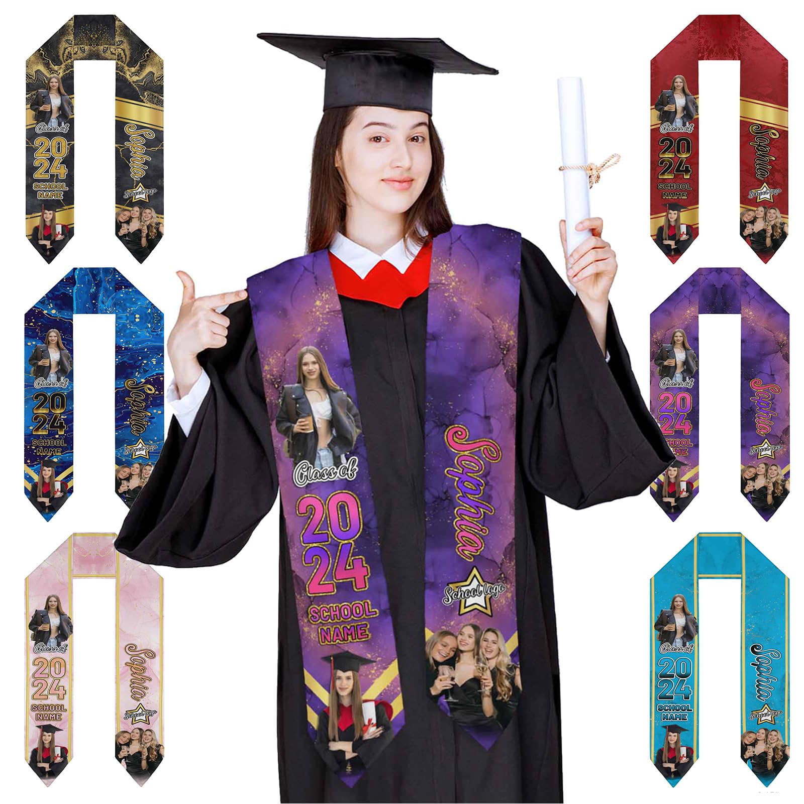 Custom Graduation Stole with Photo, Name & School - Personalized Class of 2025 Graduation Sash Gift for High School & College Grads - Perfect for Commencement Ceremonies & Graduation Parties