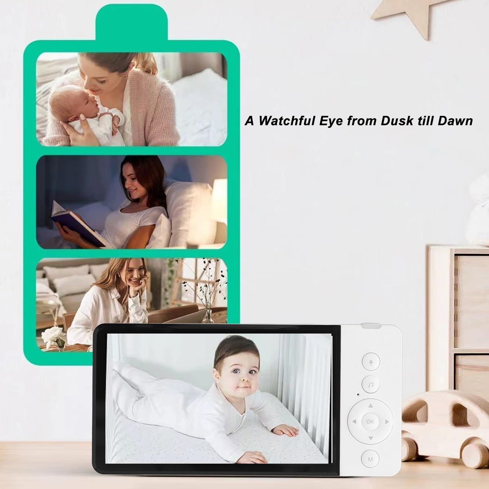 5000mAh Baby Monitor with Night Vision & 5