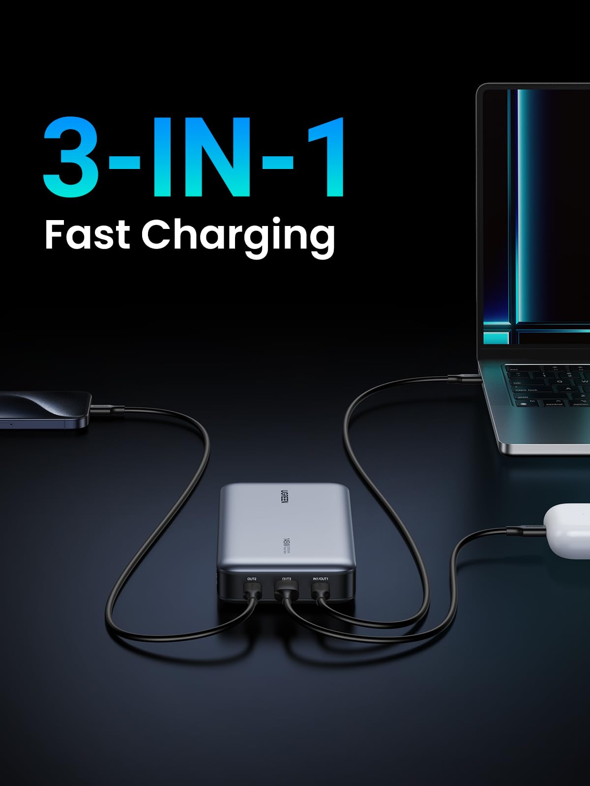 UGREEN 145W 25000mAh Laptop Power Bank with 140W PD3.0 Fast Charging, 3-Port Portable Charger for MacBook Pro/Dell XPS/iPad/iPhone 16/Galaxy S25/DJI Drone - Perfect for Travel, Work & Outdoor Adventures